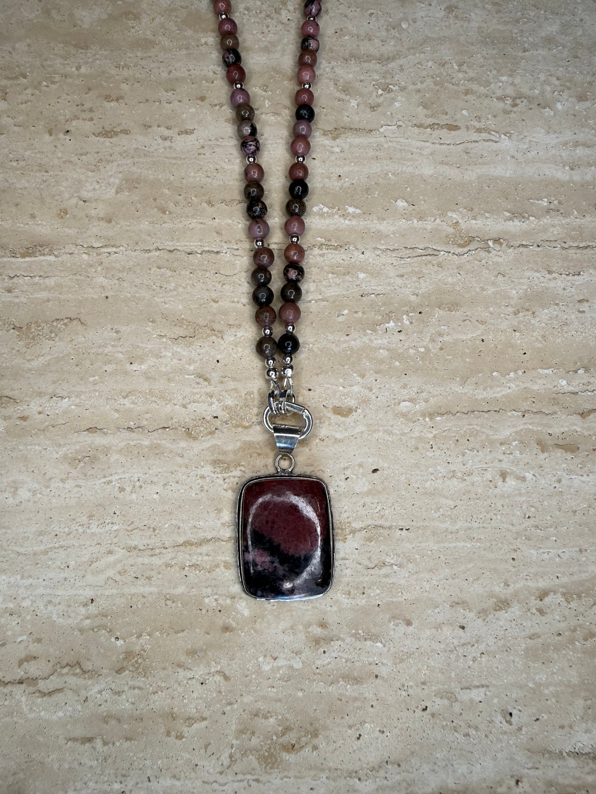 Rhodocrosite Necklace and Pendant - Silver Plated