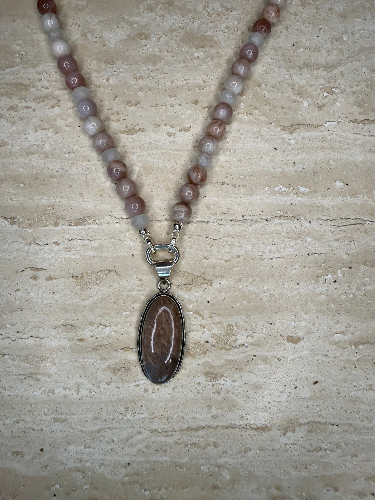 Chocolate Moonstone Necklace and Pendant - Silver Plated