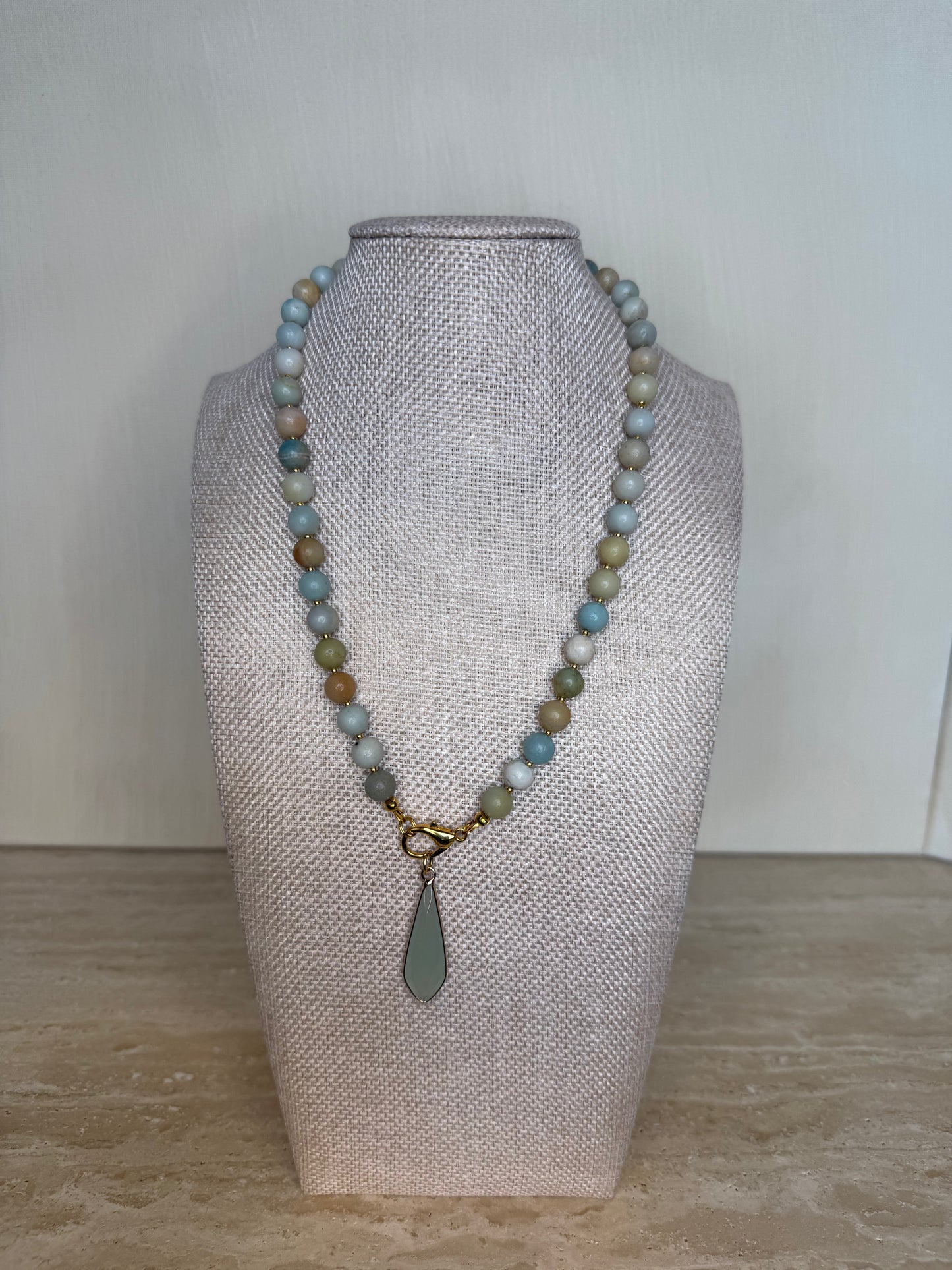 Amazonite Necklace and Pendant - Gold Toned