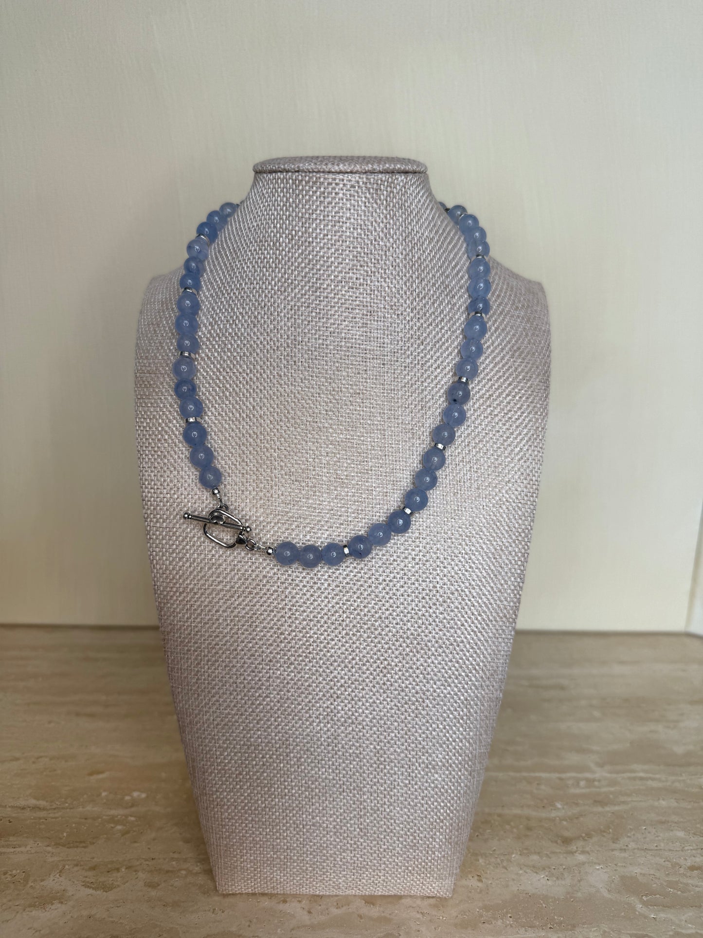 Blue Chalcedony Necklace - Silver Plated