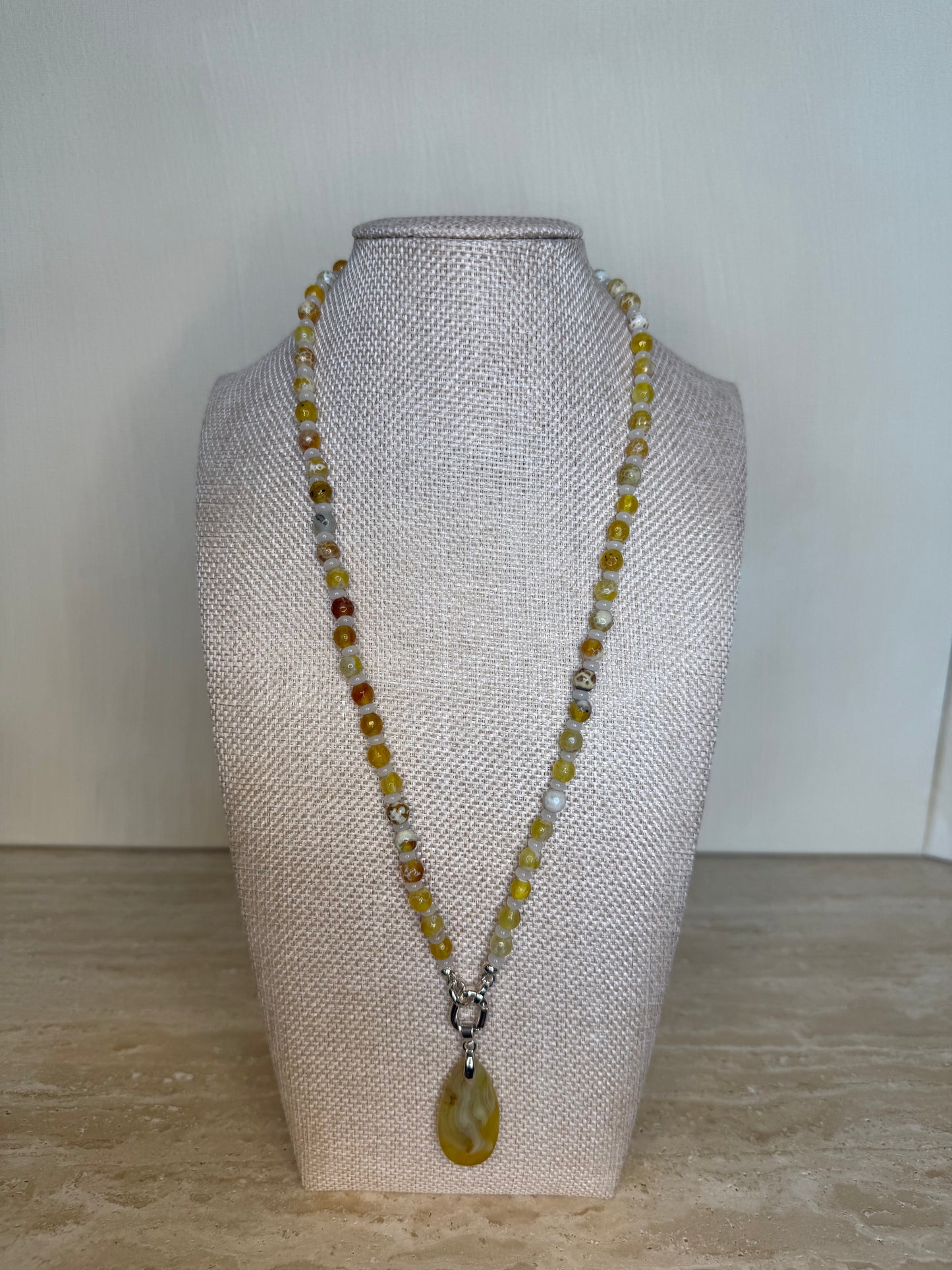 Yellow Fire Agate Necklace and Pendant - Silver Plated