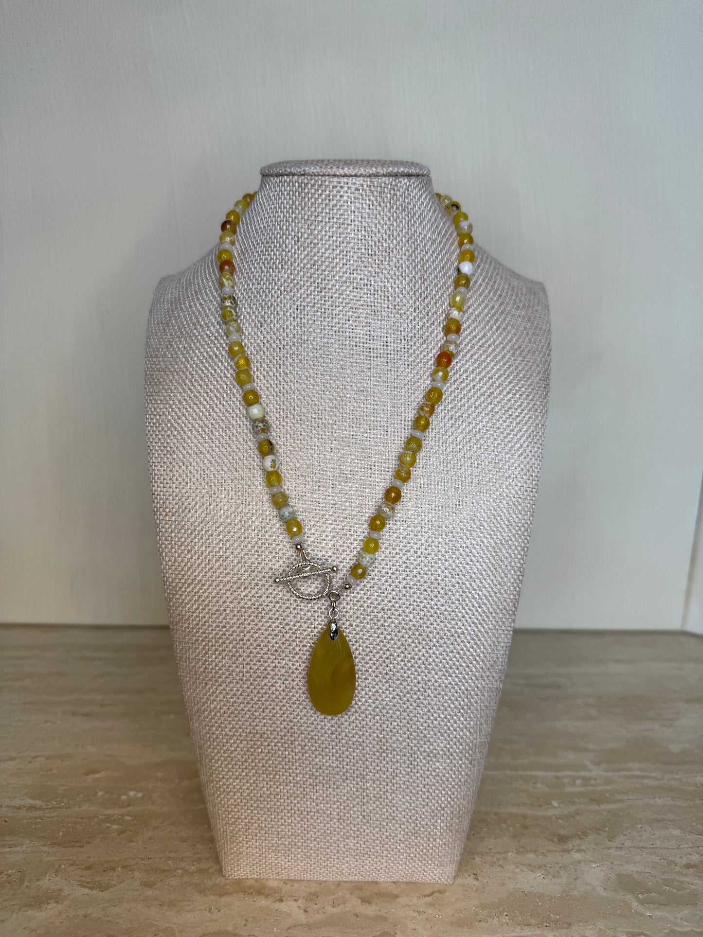 Yellow Fire Agate Necklace and Pendant - Silver Plated