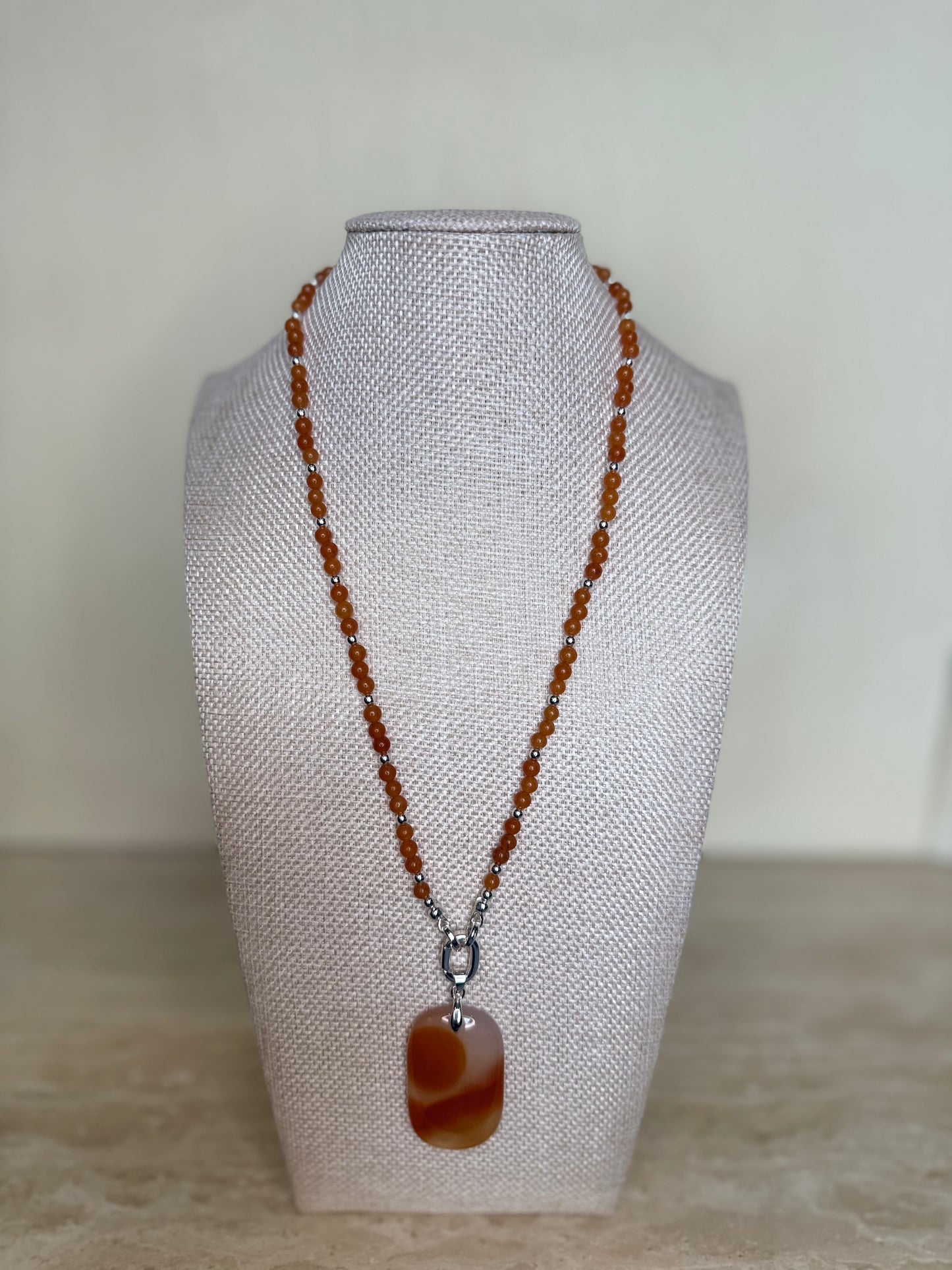Carnelian Agate Necklace and Pendant - Silver Plated