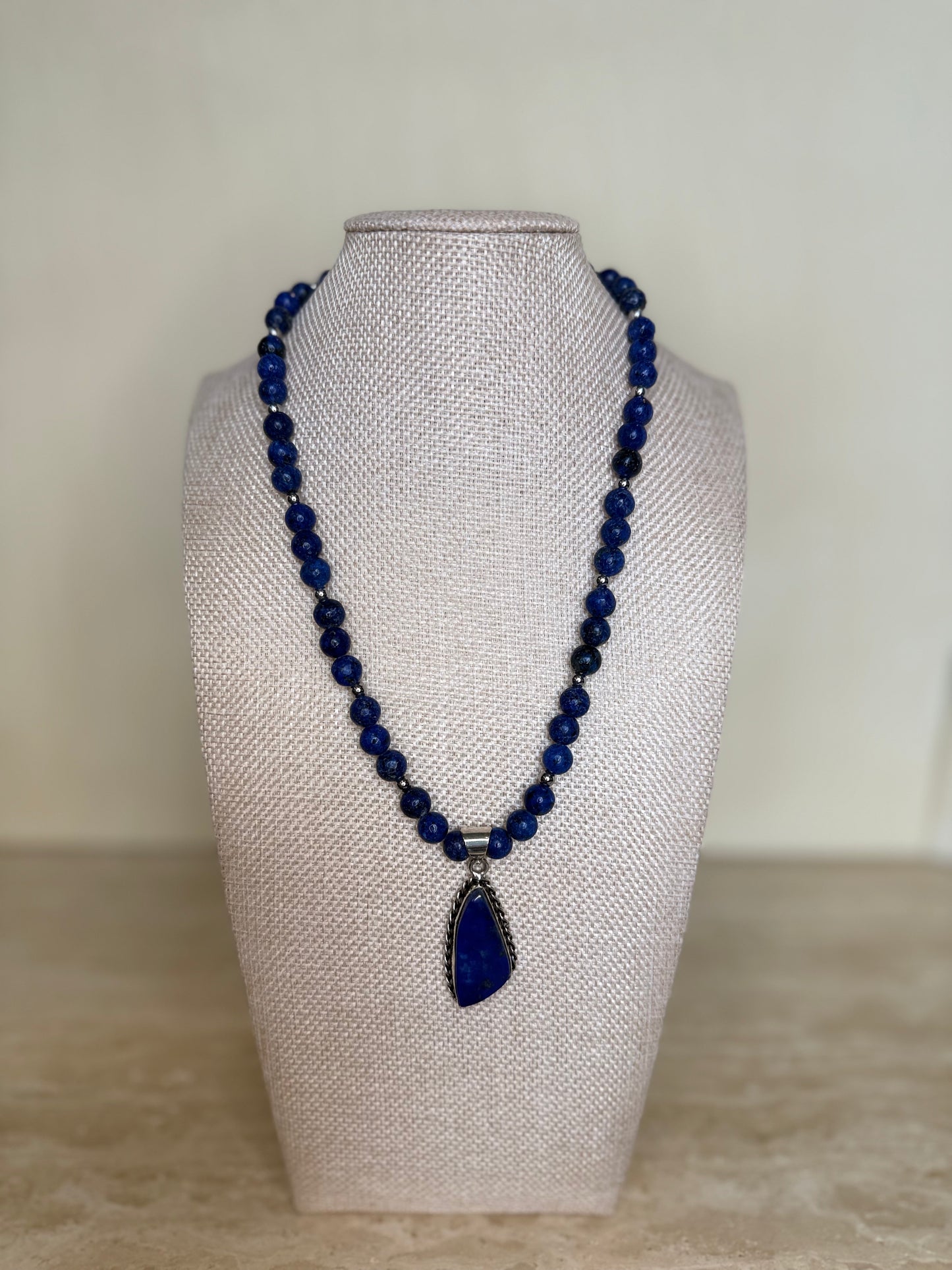 Lapis Lazuli Necklace and Pendant - Silver Plated