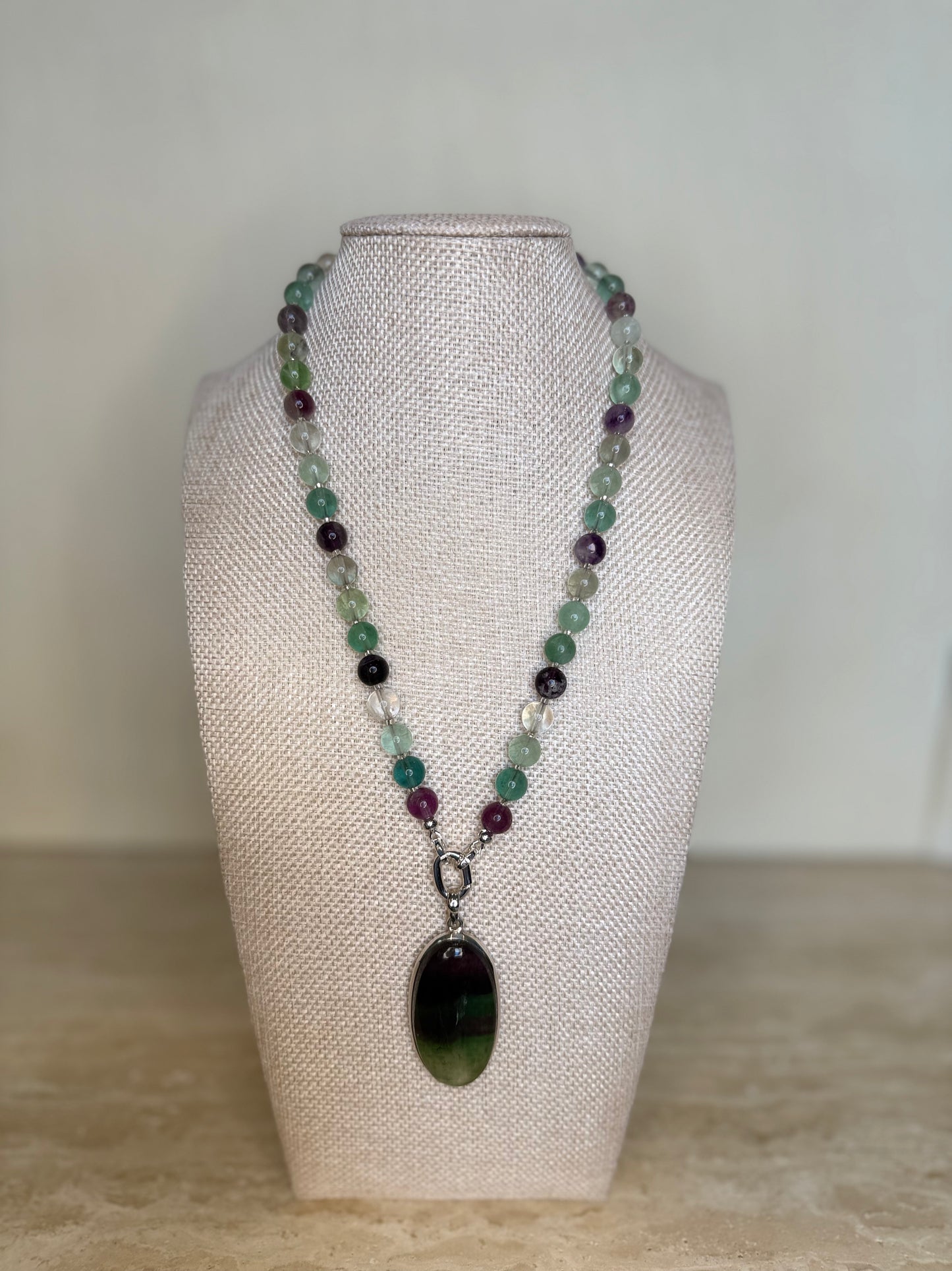 Rainbow Flourite Necklace and Pendant - Silver Plated