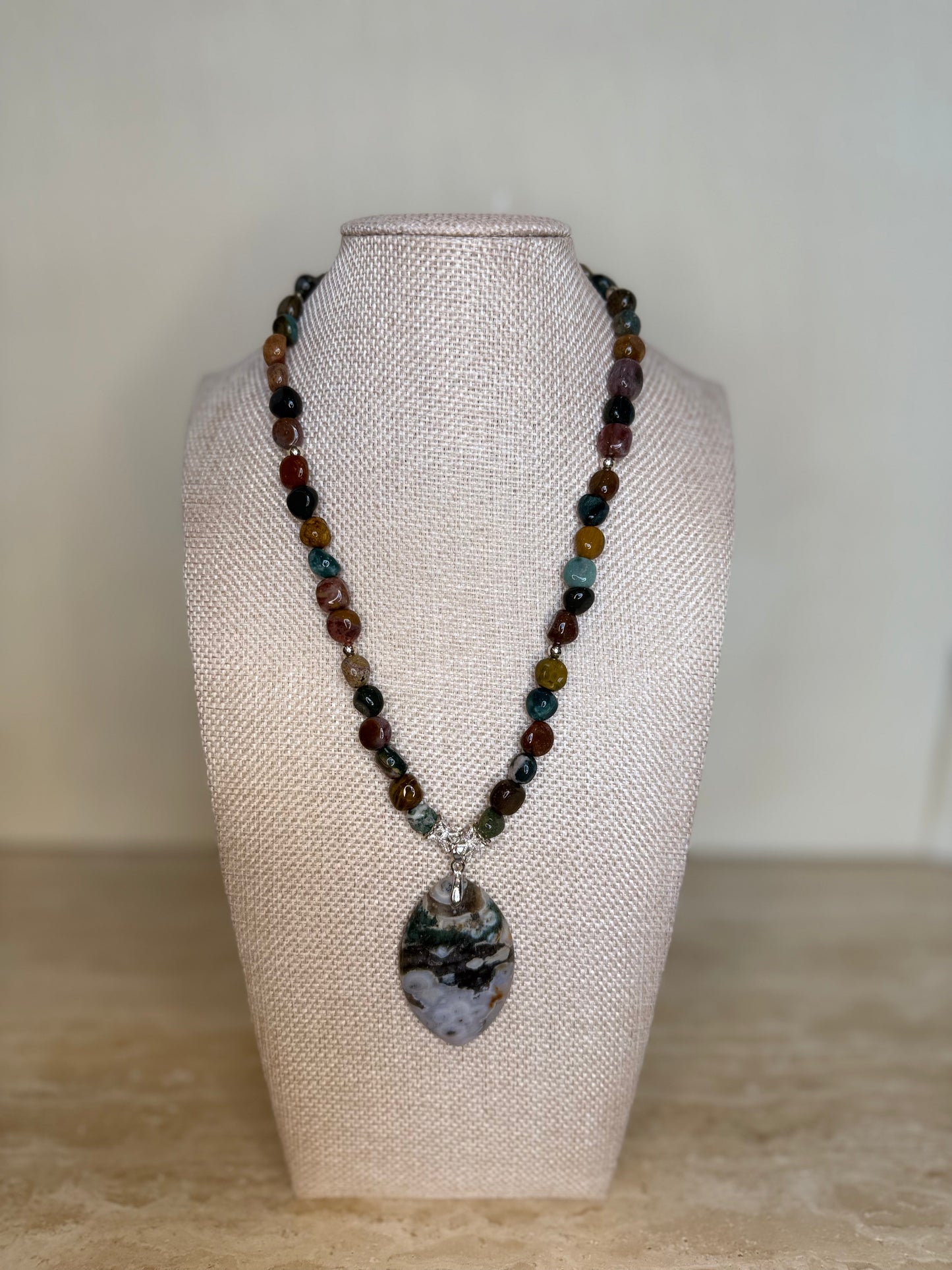 Ocean Jasper Necklace and Pendant - Silver Plated