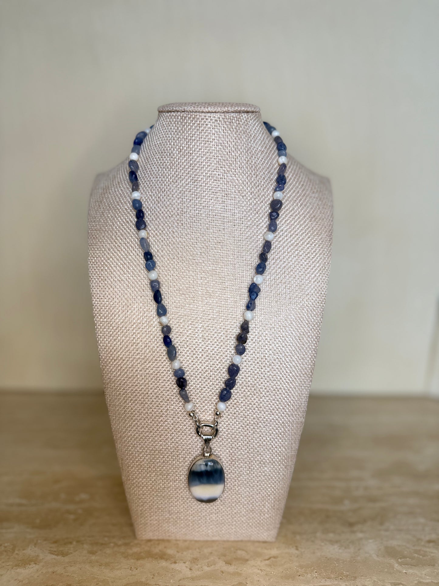 Dumorterite Necklace with Ohwhyhee Blue Opal Pendant - Silver Plated
