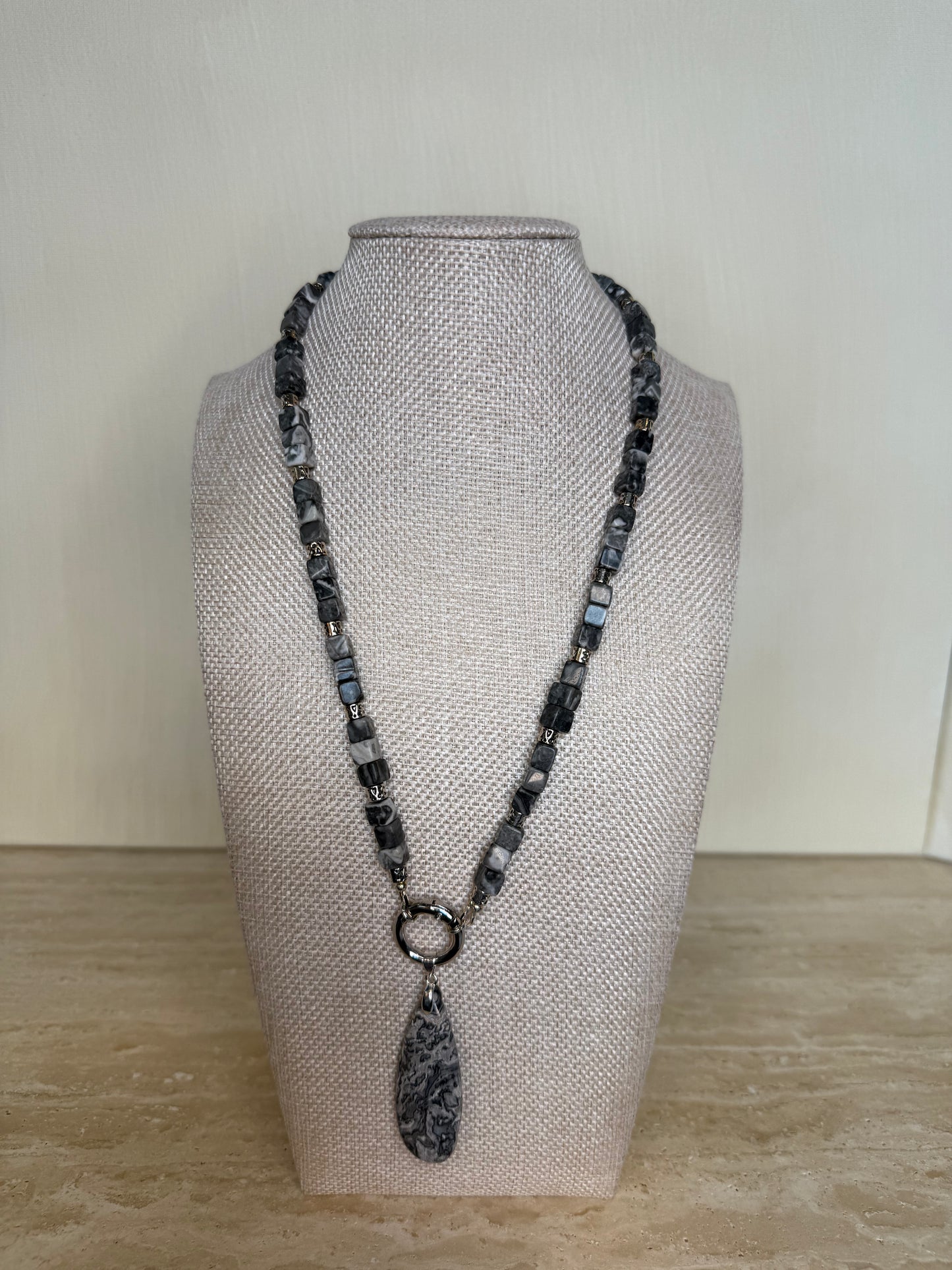 Picasso Jasper Necklace and Pendant - Silver Toned