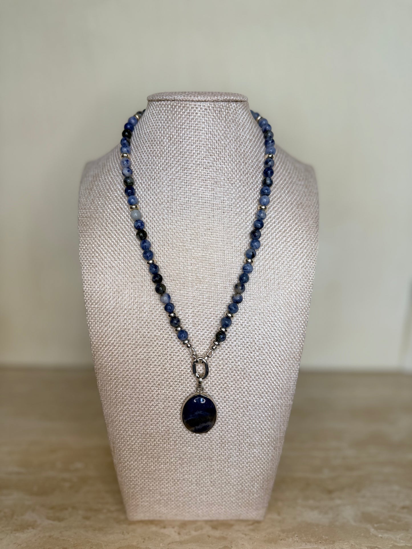 Sodalite Necklace and Pendant - Silver Toned