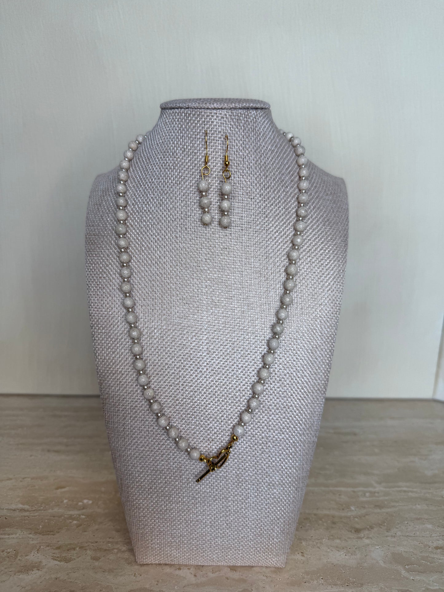 Riverstone Necklace and Earring Set - Gold Plated