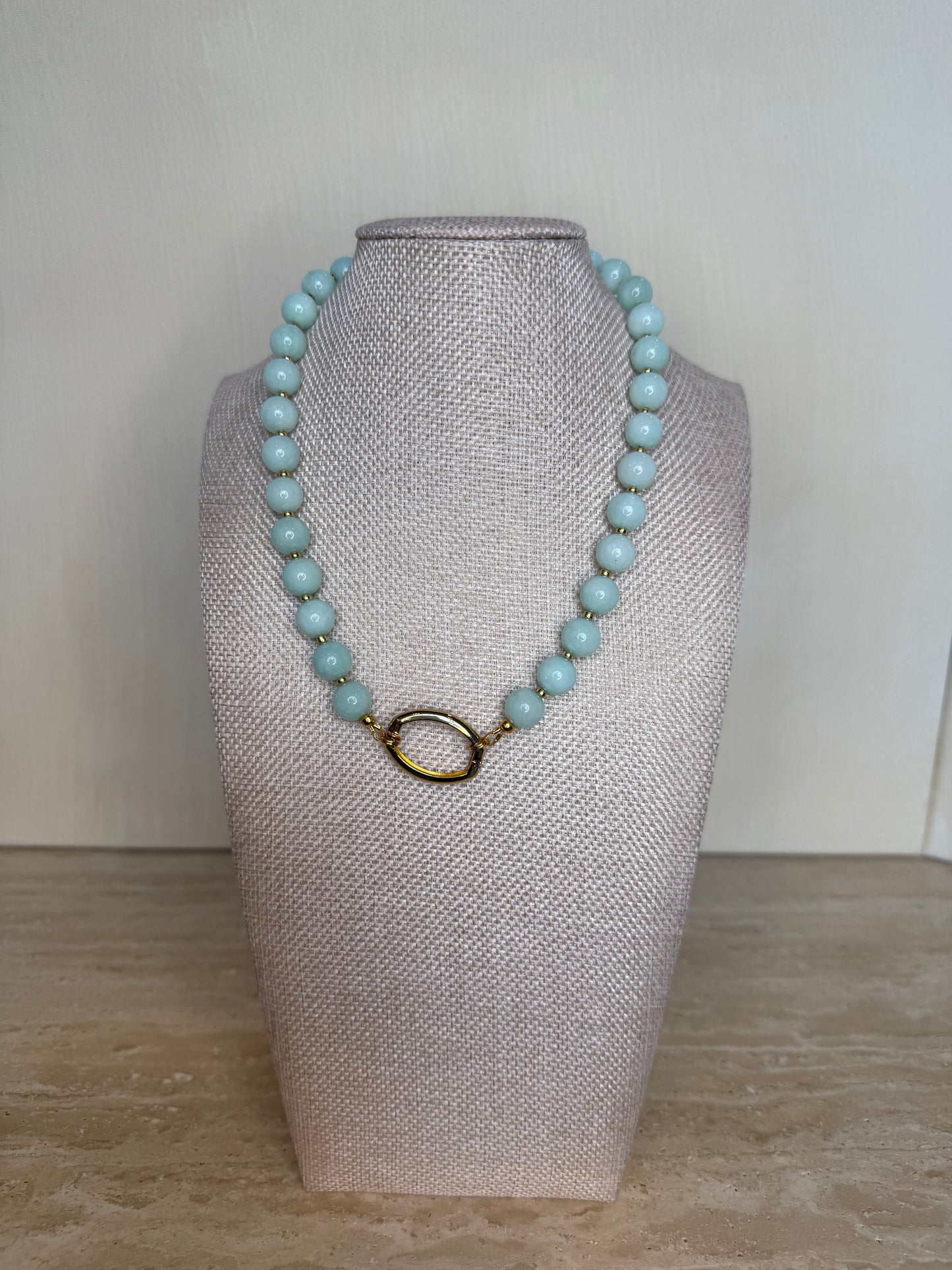 Amazonite Necklace and Earring Set - Gold Toned