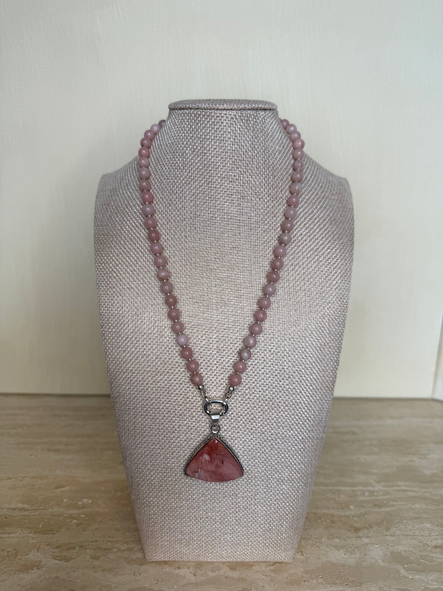 Peruvian Pink Opal Necklace - Silver Plated