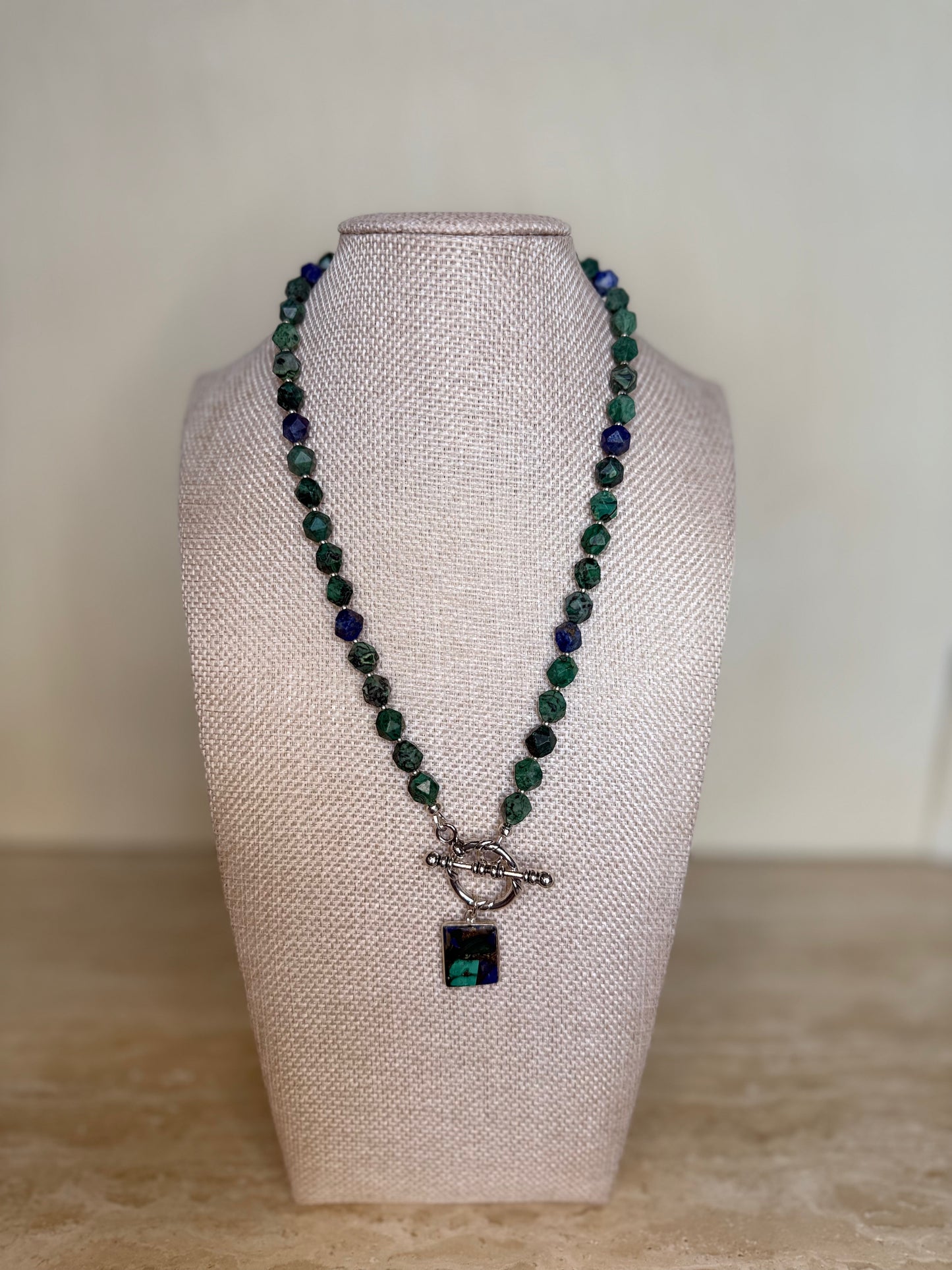 Azurite Malachite Necklace and Pendant - Silver Plated