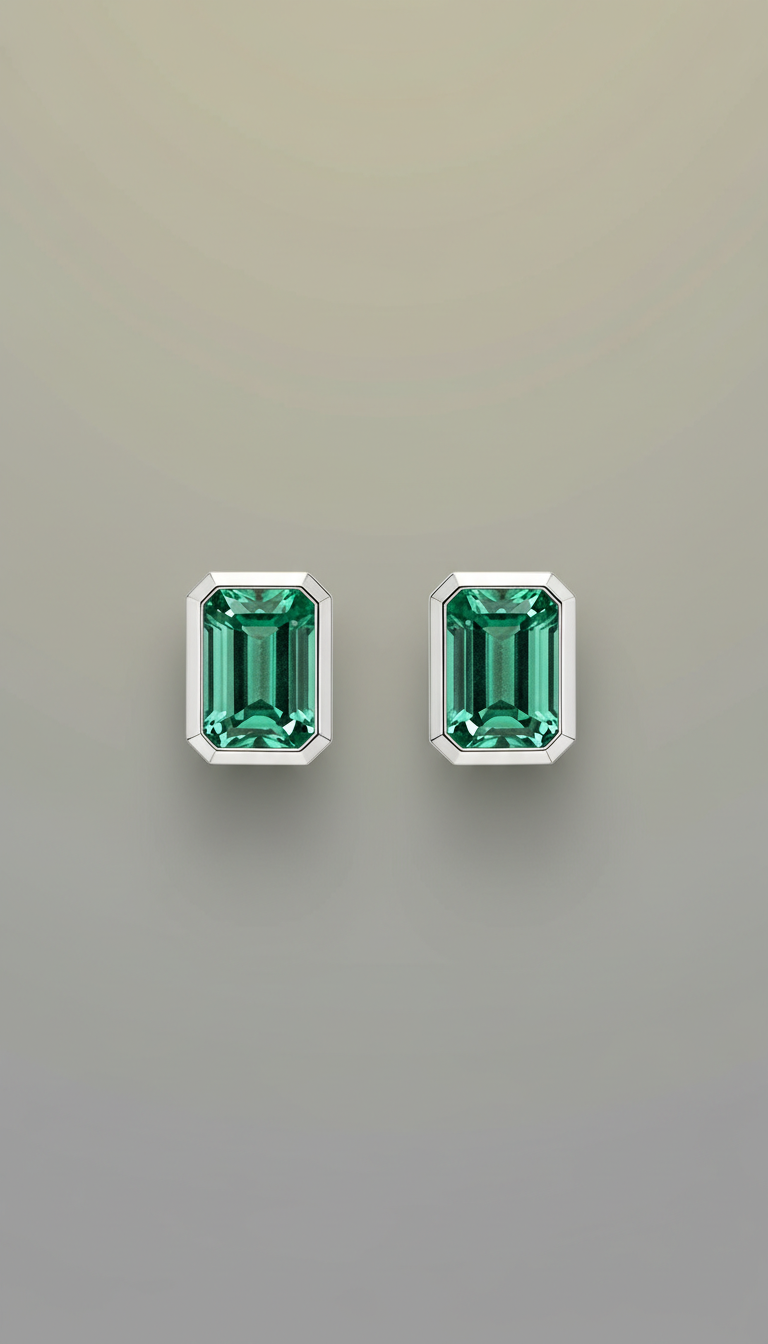 Platinum emerald-cut stud earrings