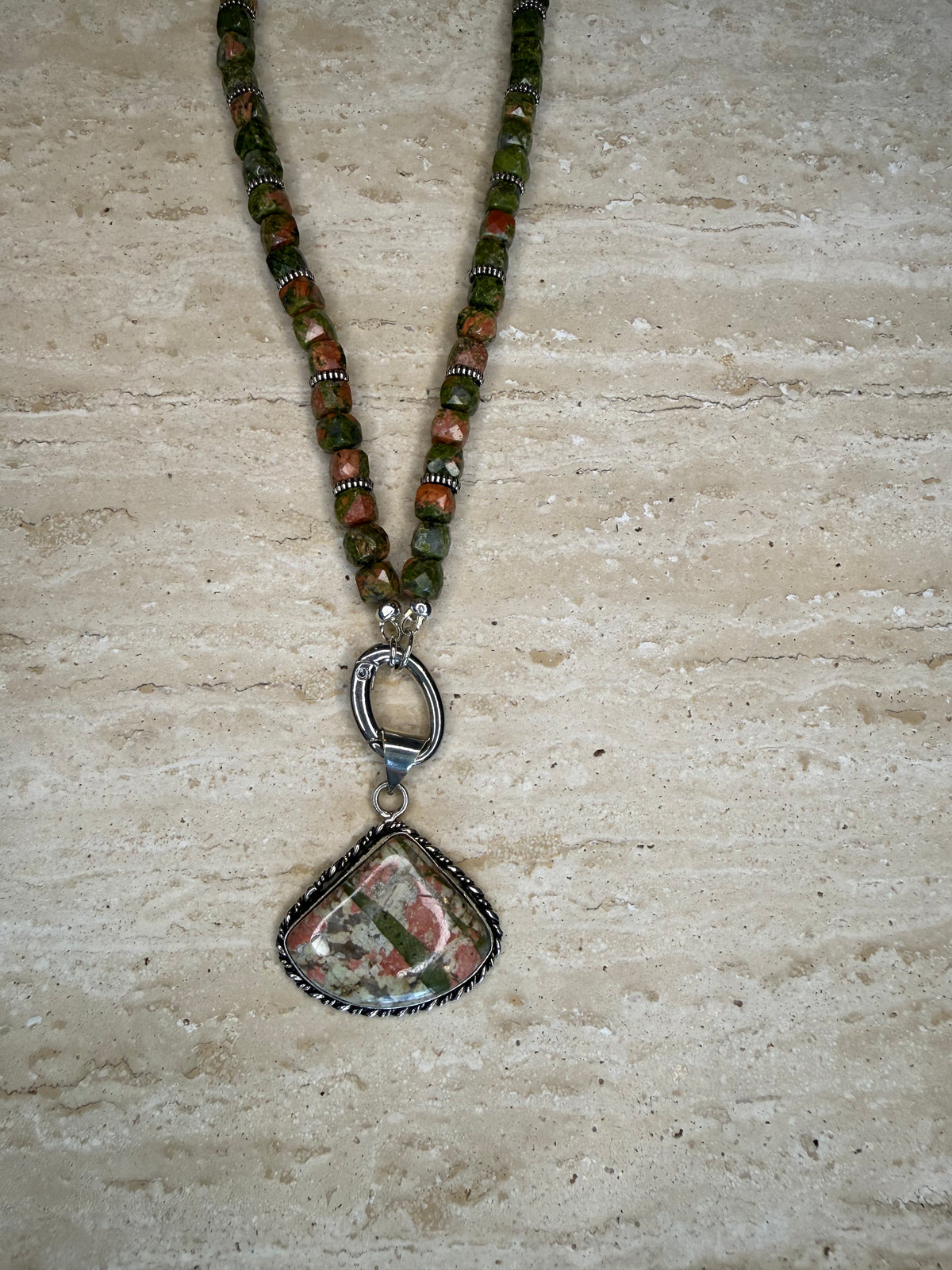 Unakite Necklace and Pendant - Silver Plated