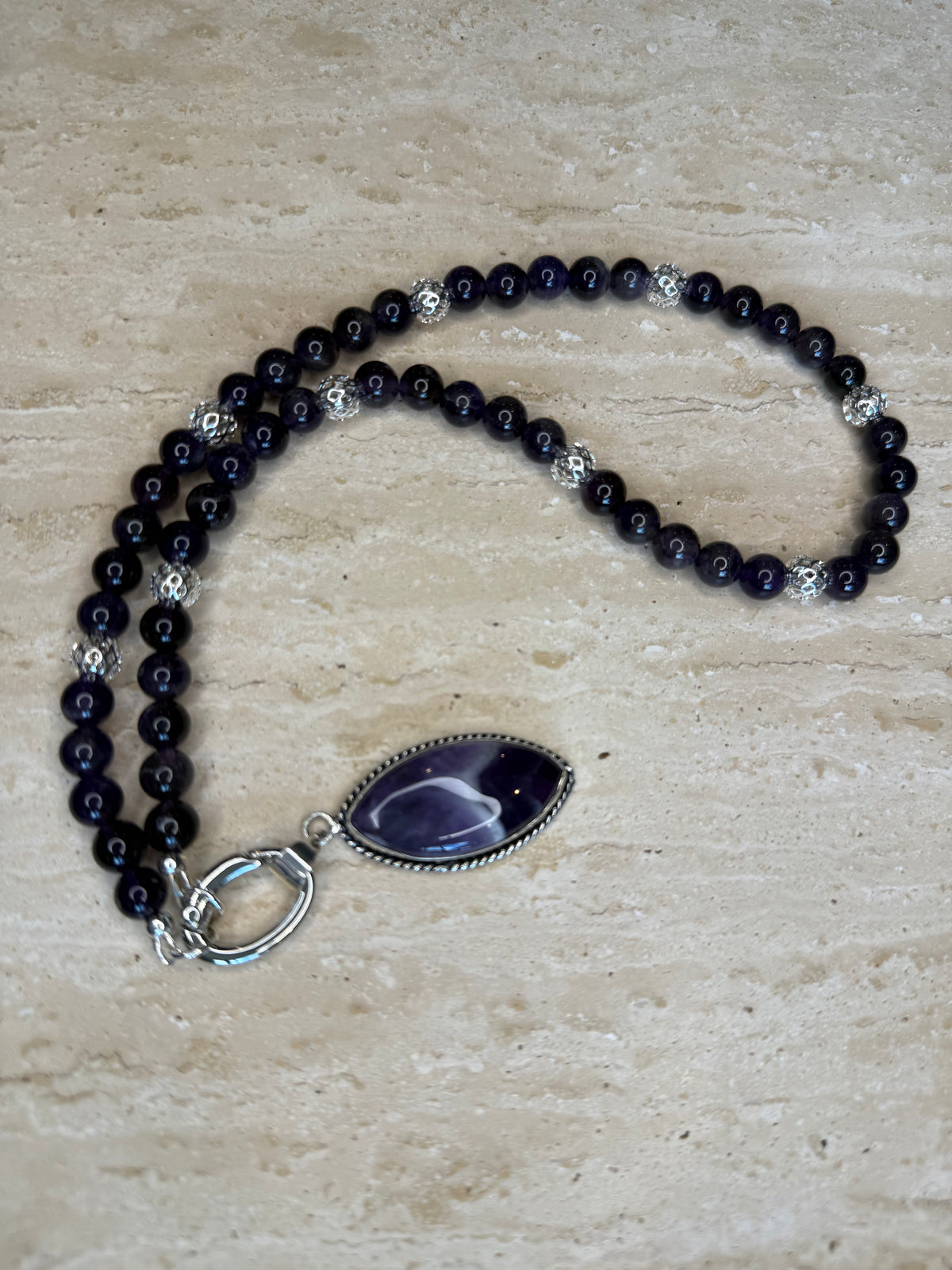 Amethyst Necklace with Chevron Amethyst Pendant - Silver Plated