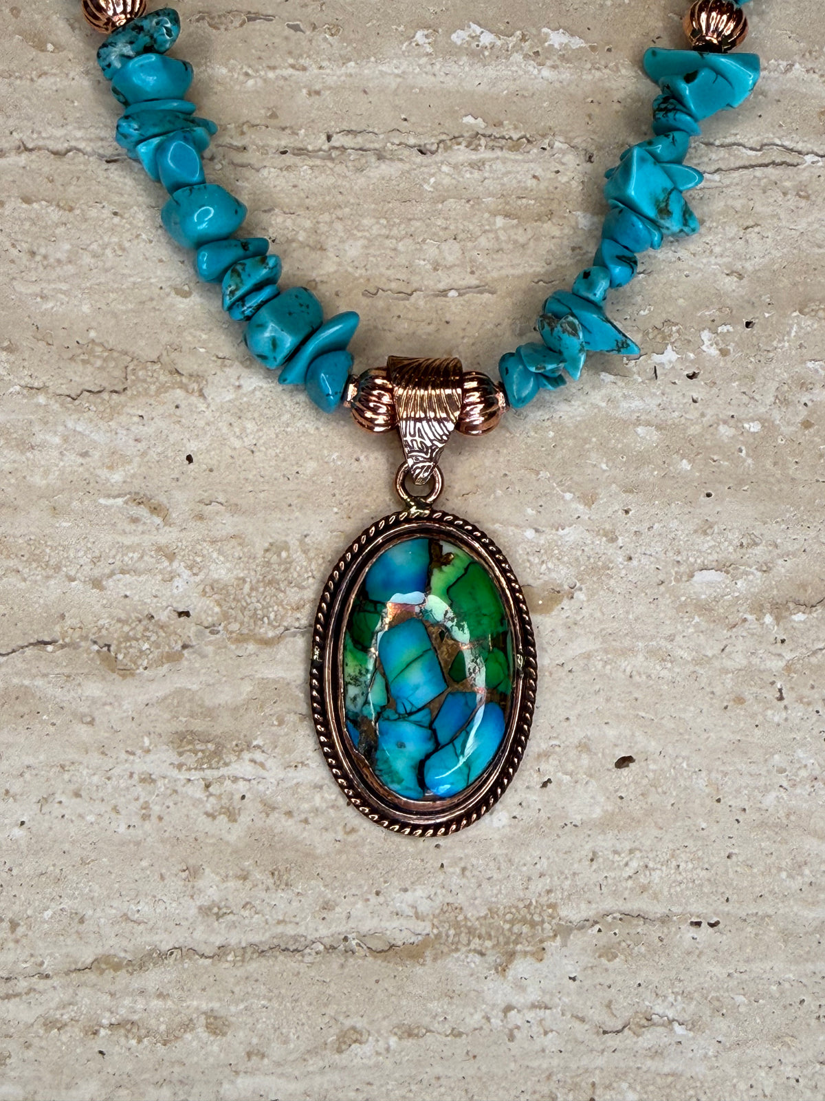 Genuine Turquoise Necklace and Pendant - Copper