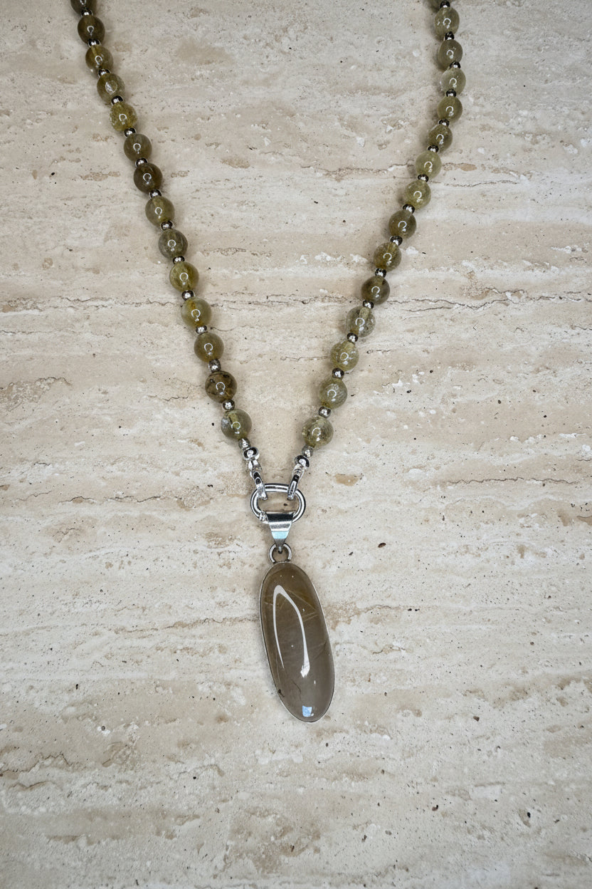 Golden Rutile Quartz Necklace and Pendant - Silver Plated