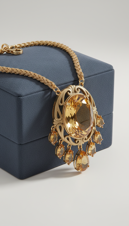 Citrine Statement Pendant Necklace in Gold
