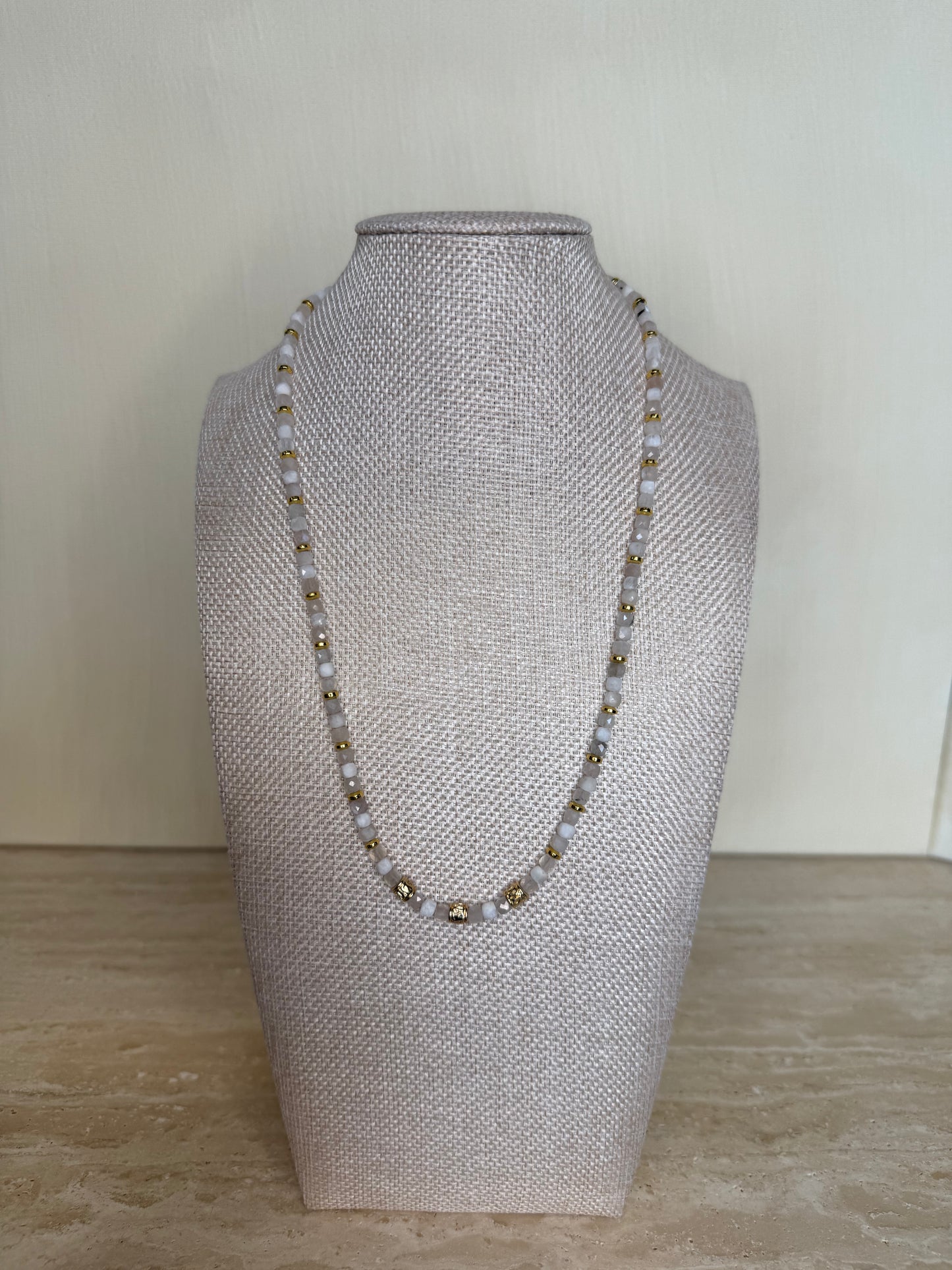 Rainbow Moonstone and Hematite Necklace - Gold Plated