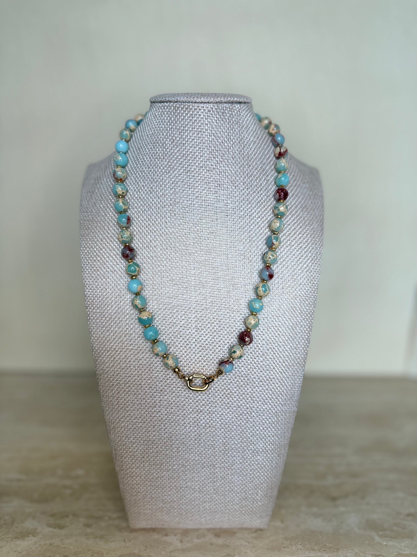Aquaterra Jasper and Fresh Water Pearl Necklace - Gold Plated