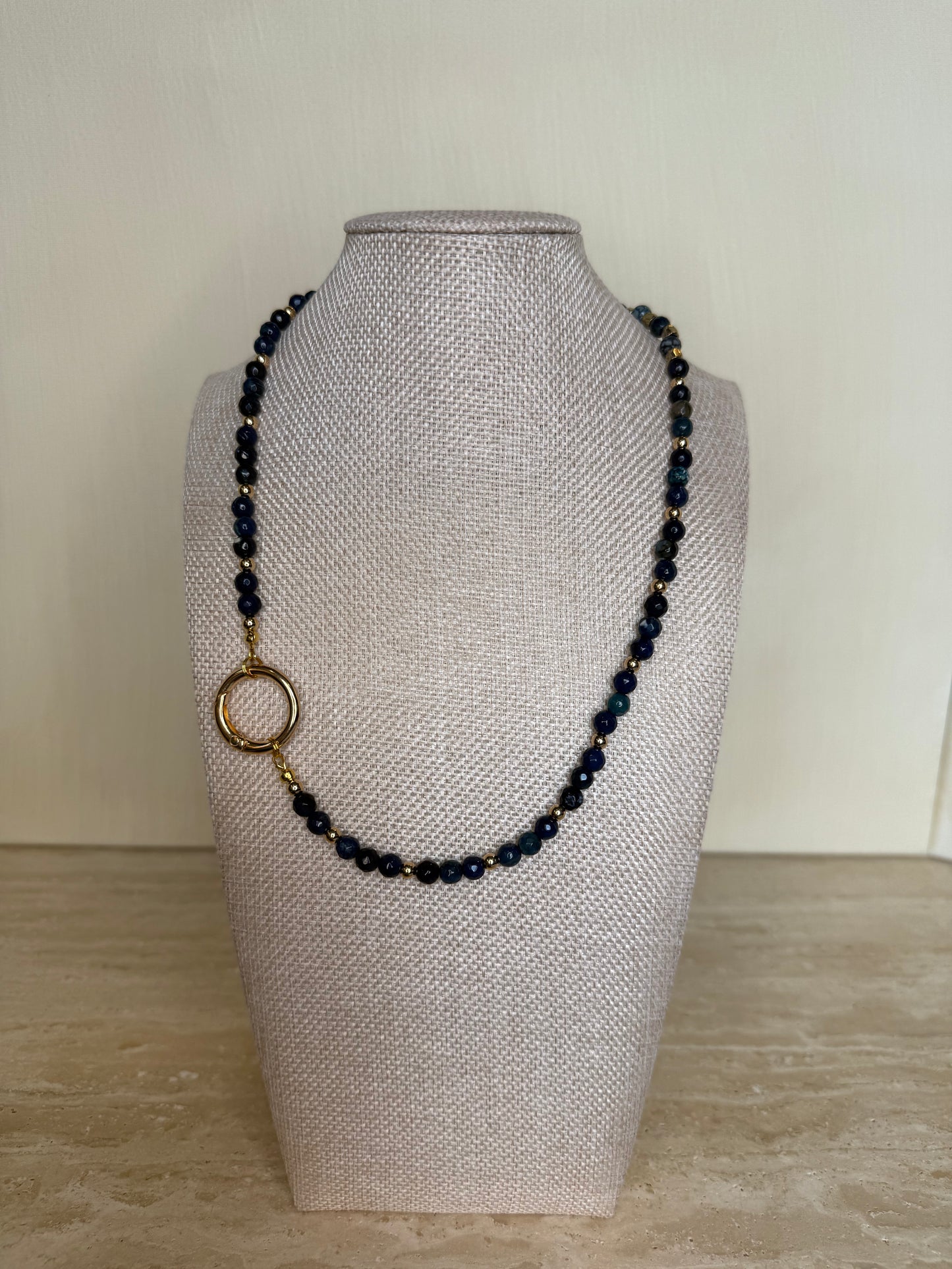 Navy Blue Dragon Vein Agate Necklace - Gold Toned