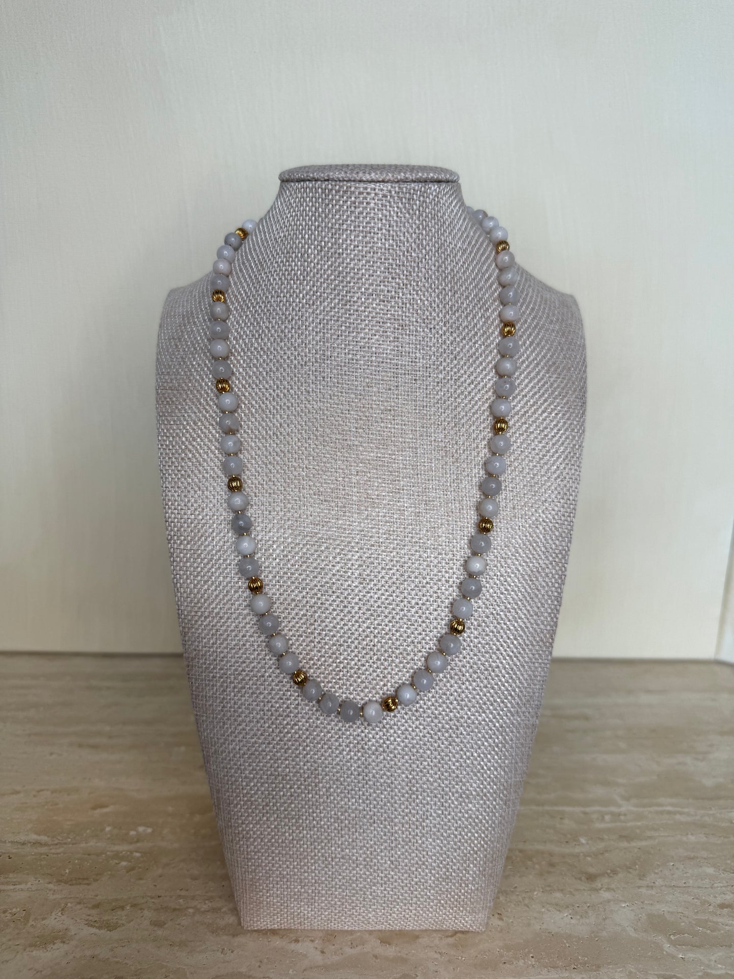 White Lace Agate Necklace - Gold Toned