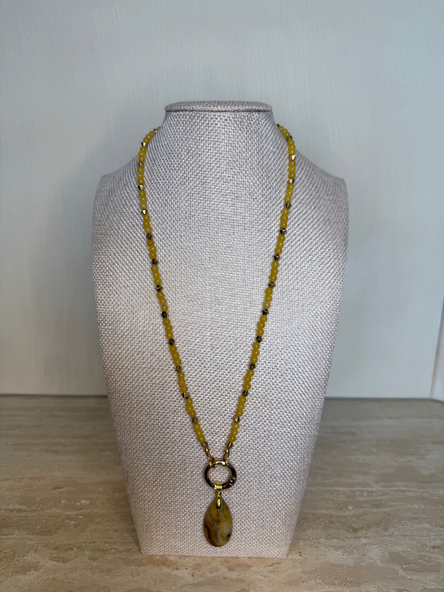 Yellow Agate Necklace and Pendant - Gold Toned