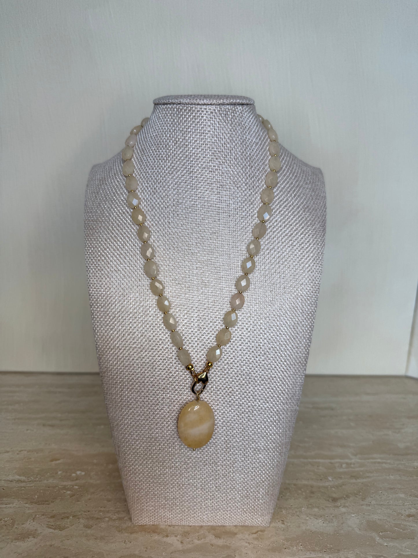Lemon Jade Necklace with Honey Calcite Pendant - Gold Toned