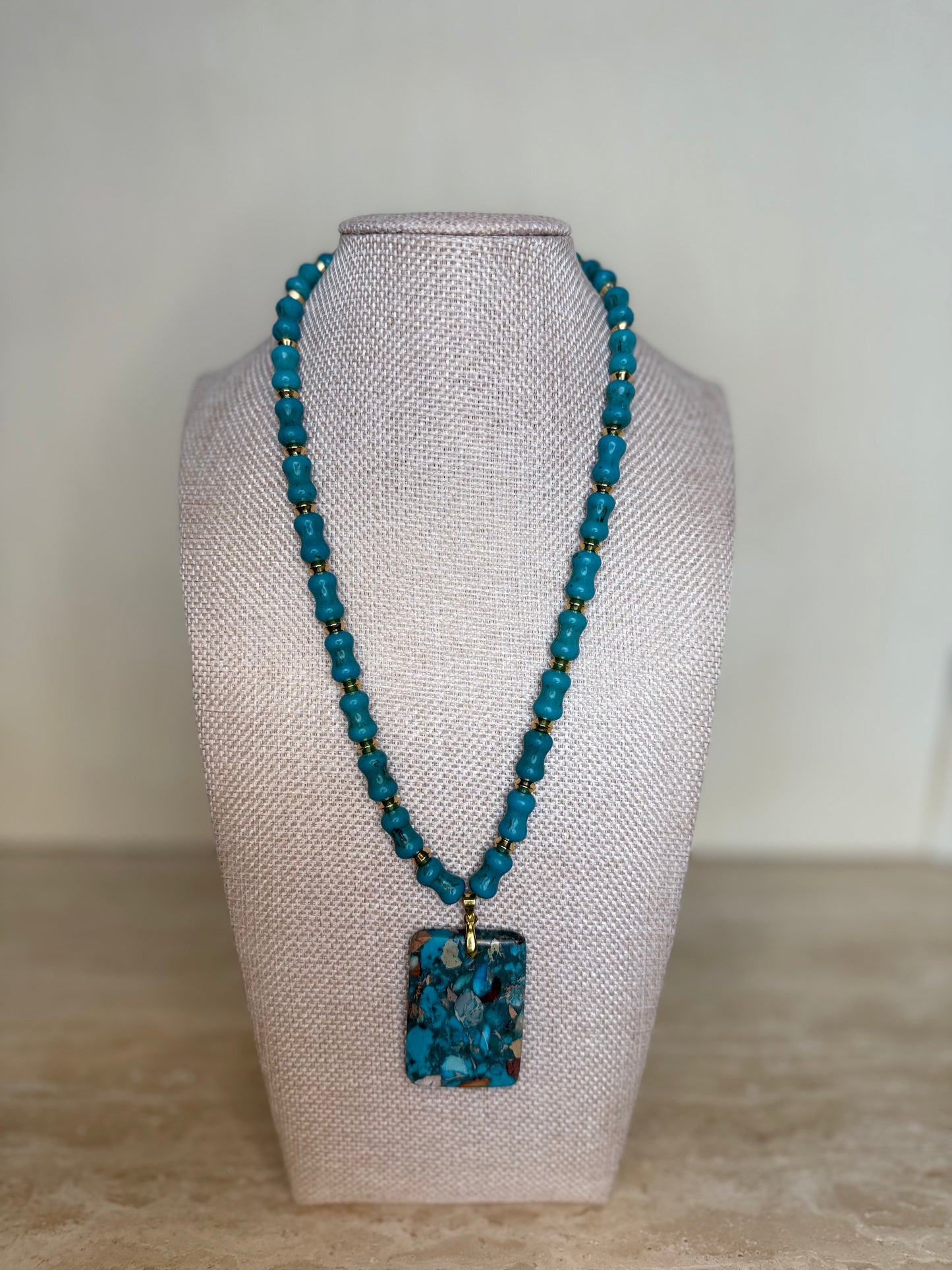 Magnasite Necklace and Composite Turquoise Necklace - Gold Toned