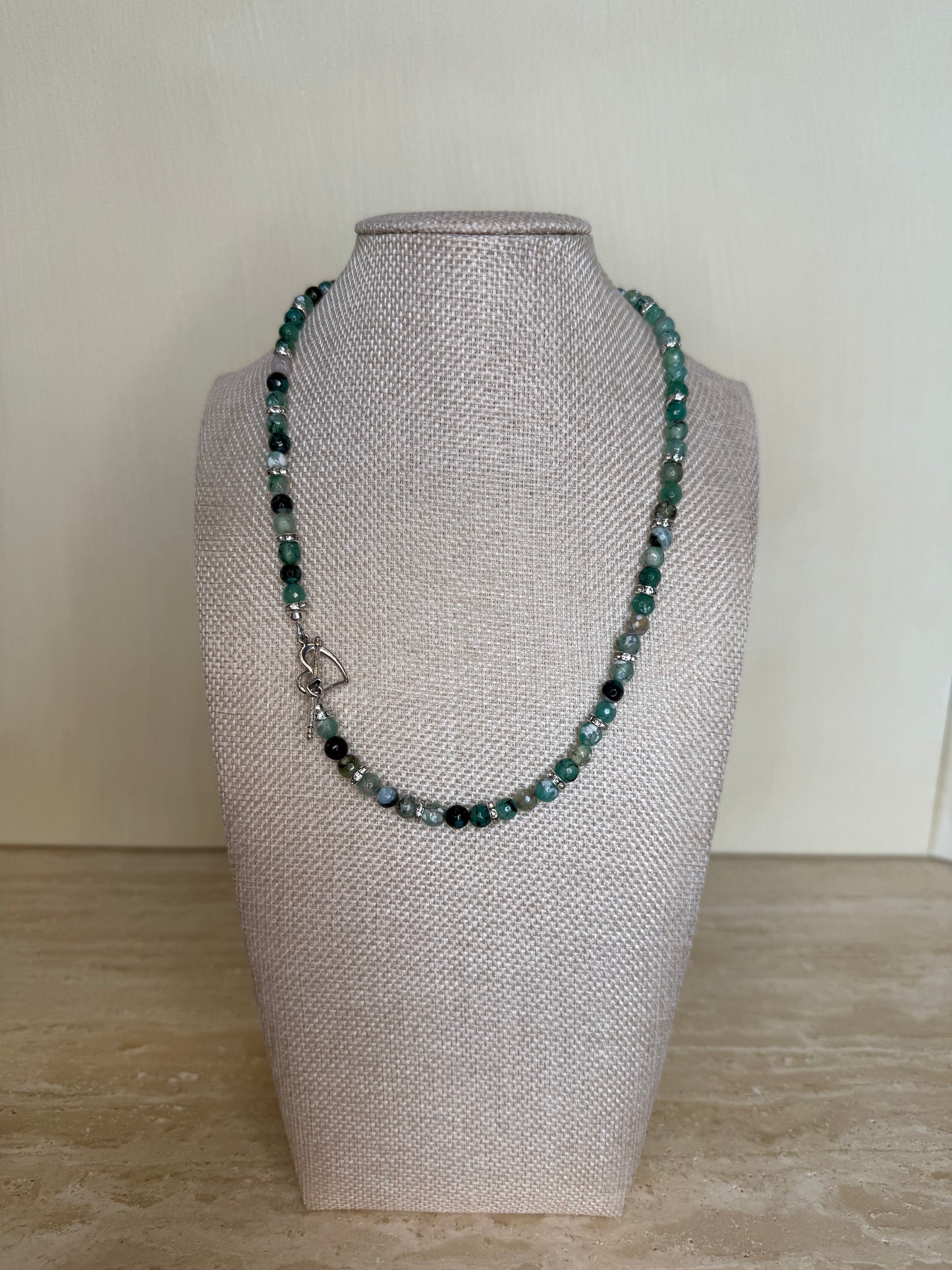 Green Dragon Vein and Fire Agate Necklace - Silver Plated