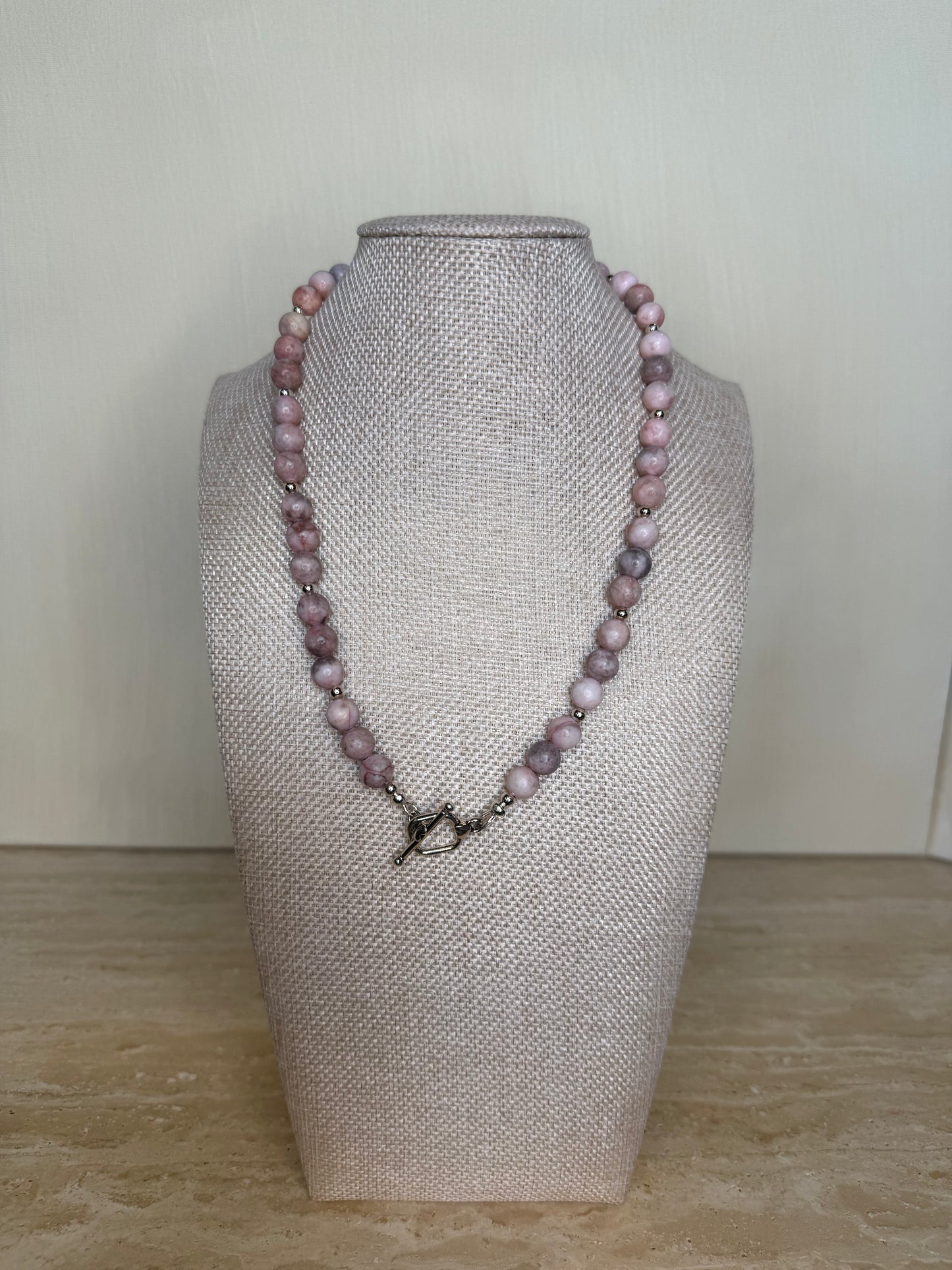 Cherry Blossom Jade Necklace - Silver Plated