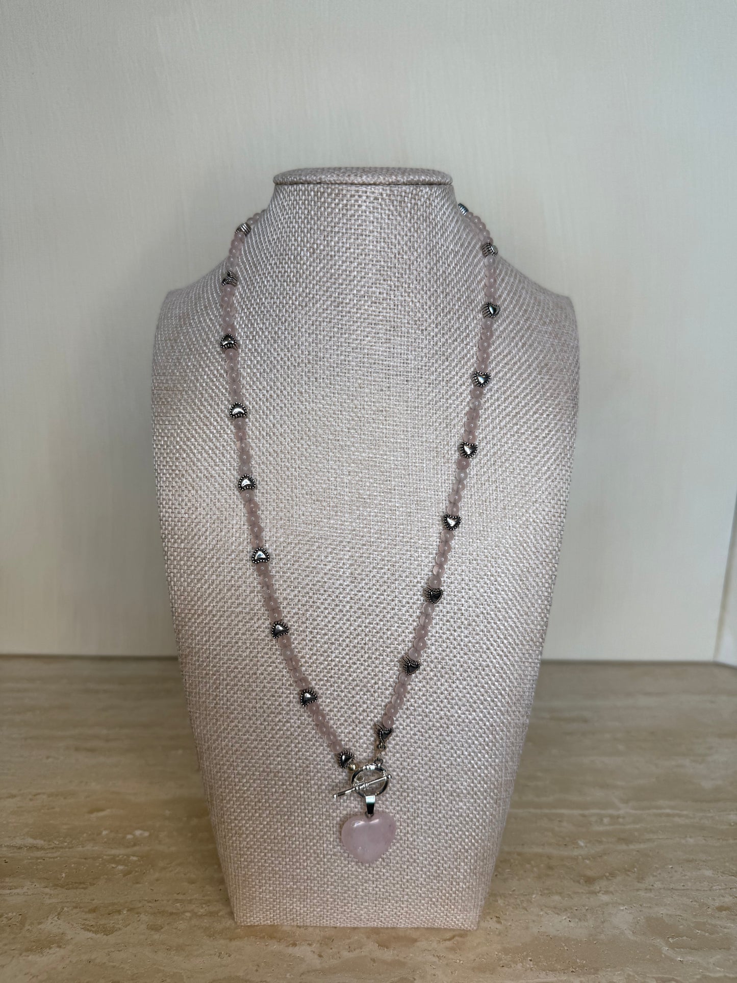 Rose Quartz Necklace and Pendant - Silver Plated
