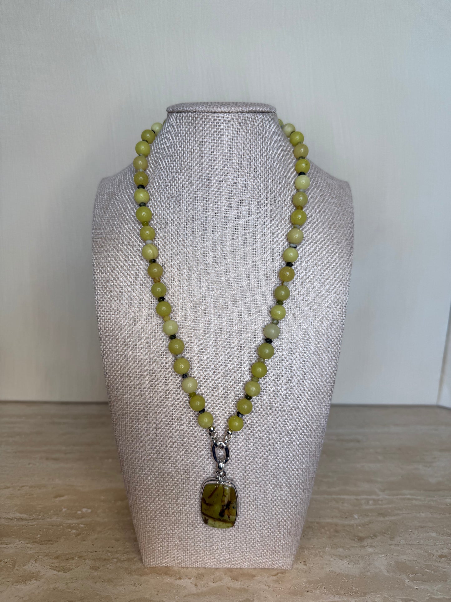 Lemon Jade and Green Opal Necklace and Pendant - Silver Plated