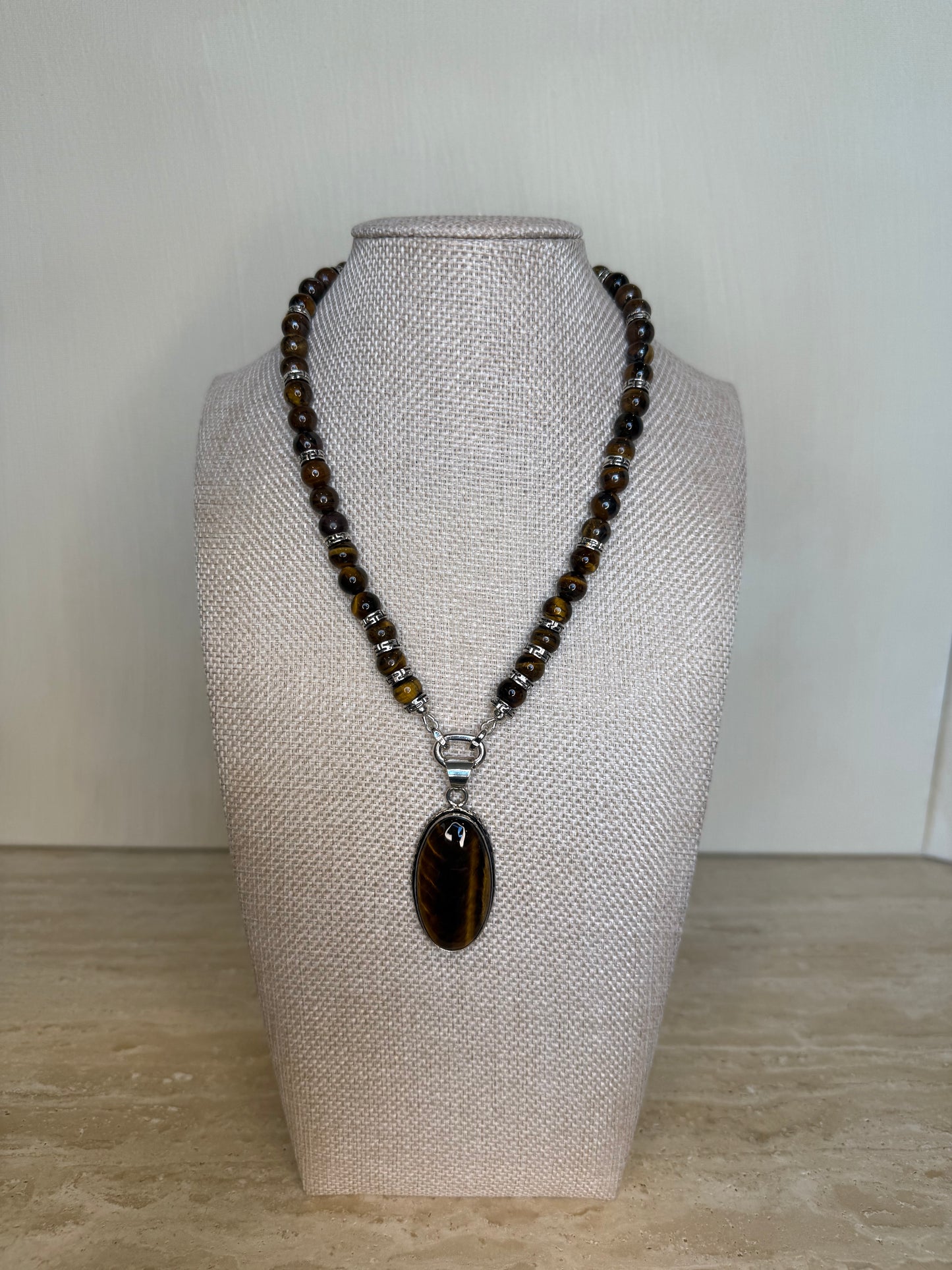 Natural Tigers Eye Necklace and Pendant - Silver Plated