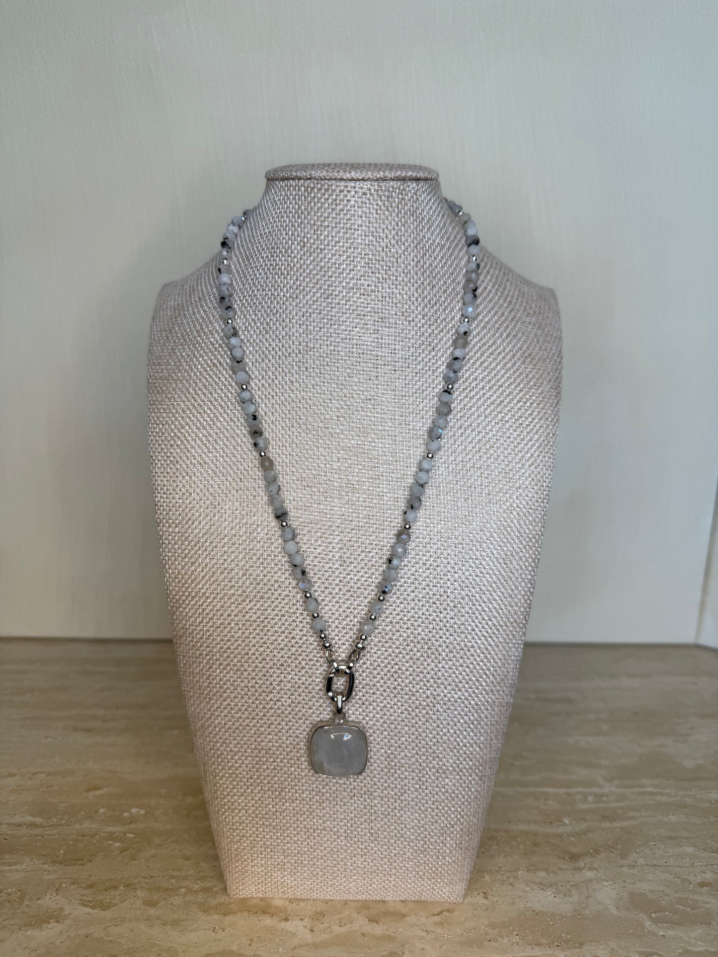 Rainbow Moonstone Necklace and Pendant - Silver Plated