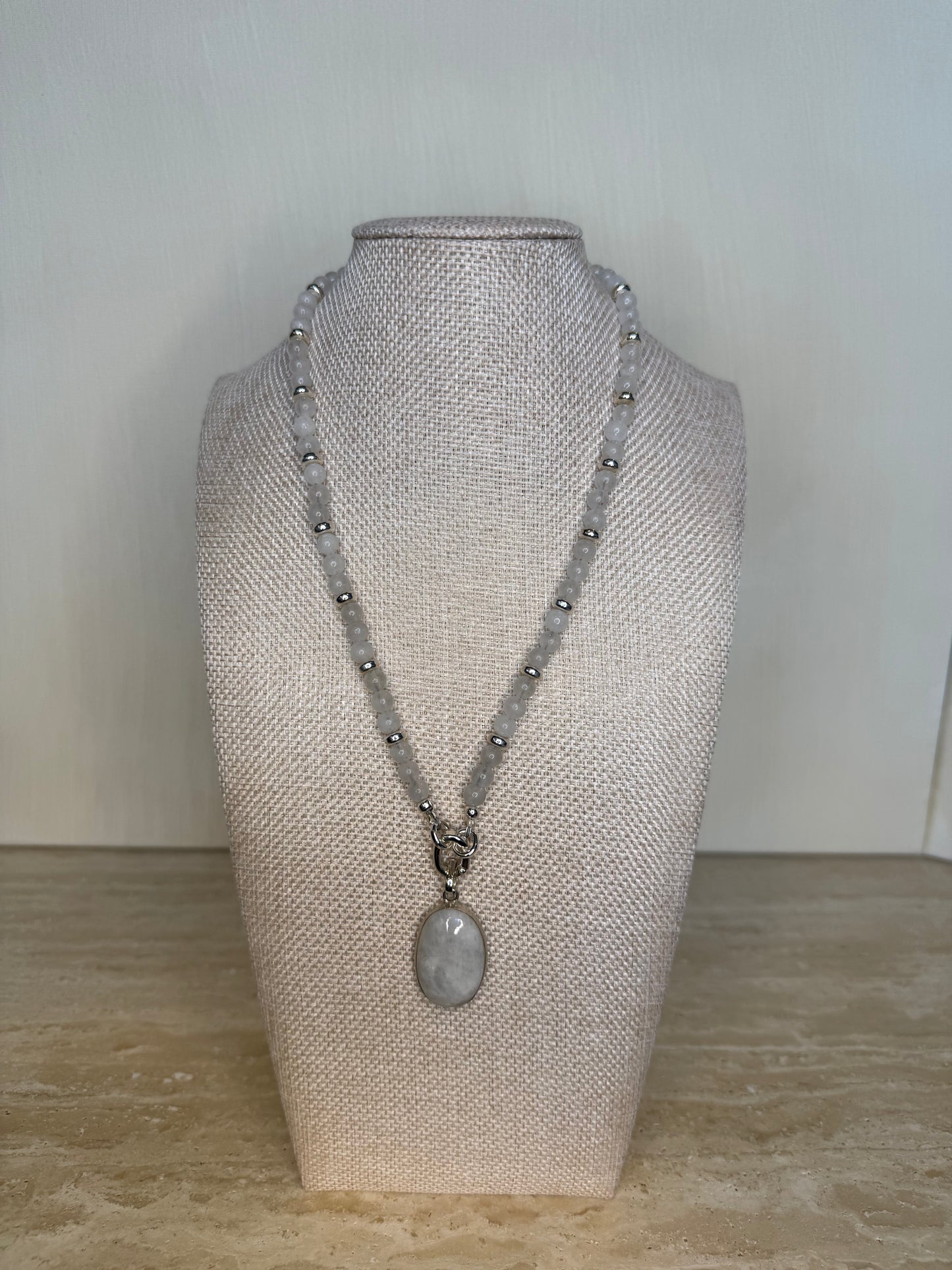 Rainbow Moonstone and Hematite Necklace and Pendant - Silver Plated
