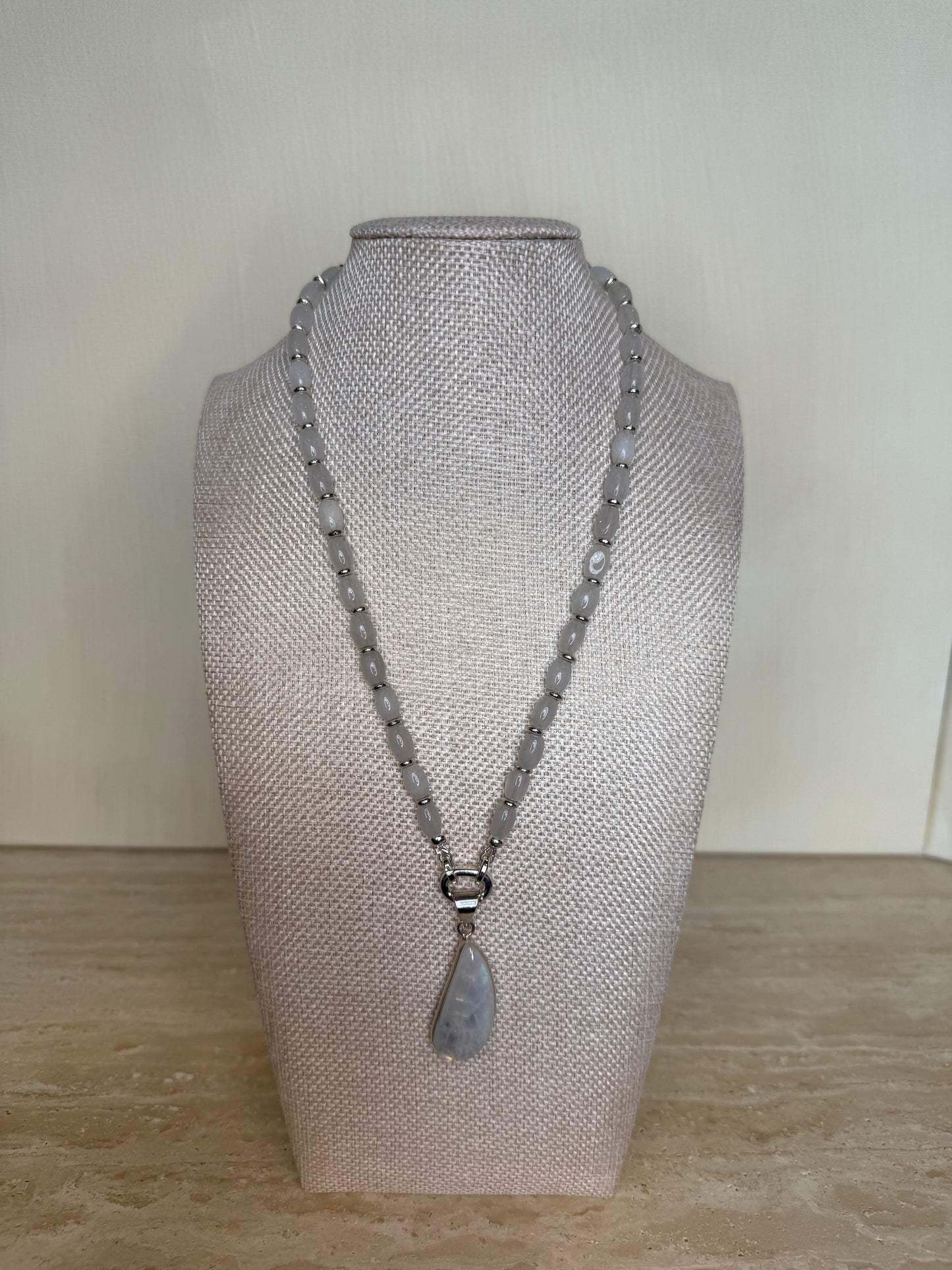 Rainbow Moonstone Necklace and Pendant - Silver Plated