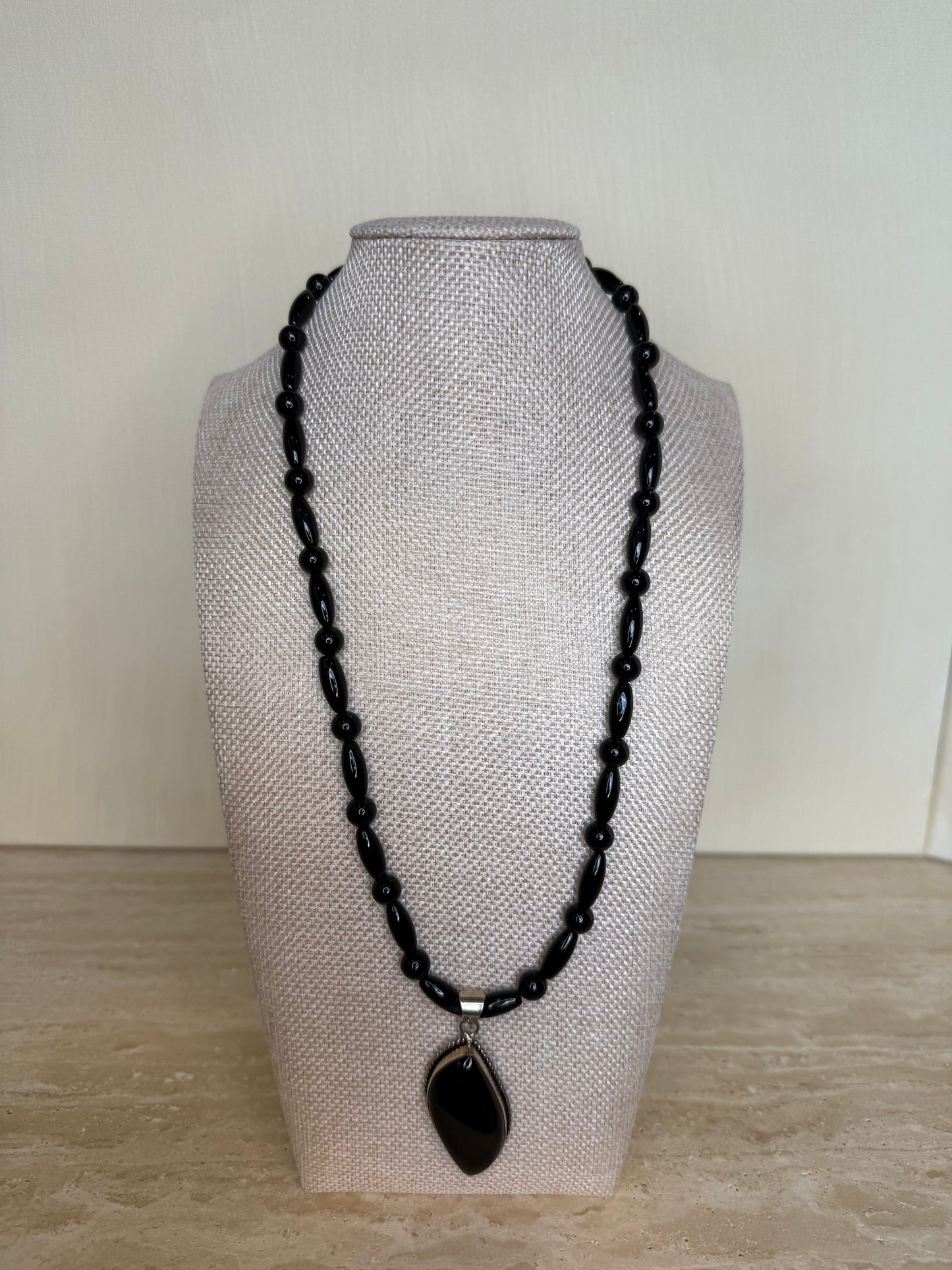 Onyx Necklace and Pendant - Silver Plated