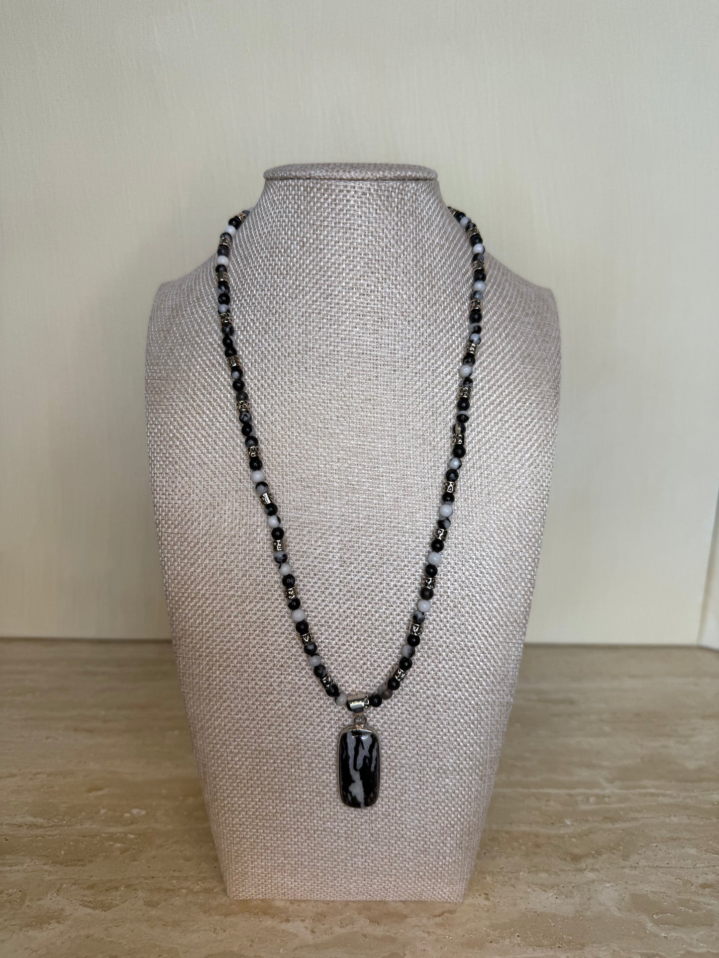 Zebra Jasper Necklace and Pendant - Silver Plated