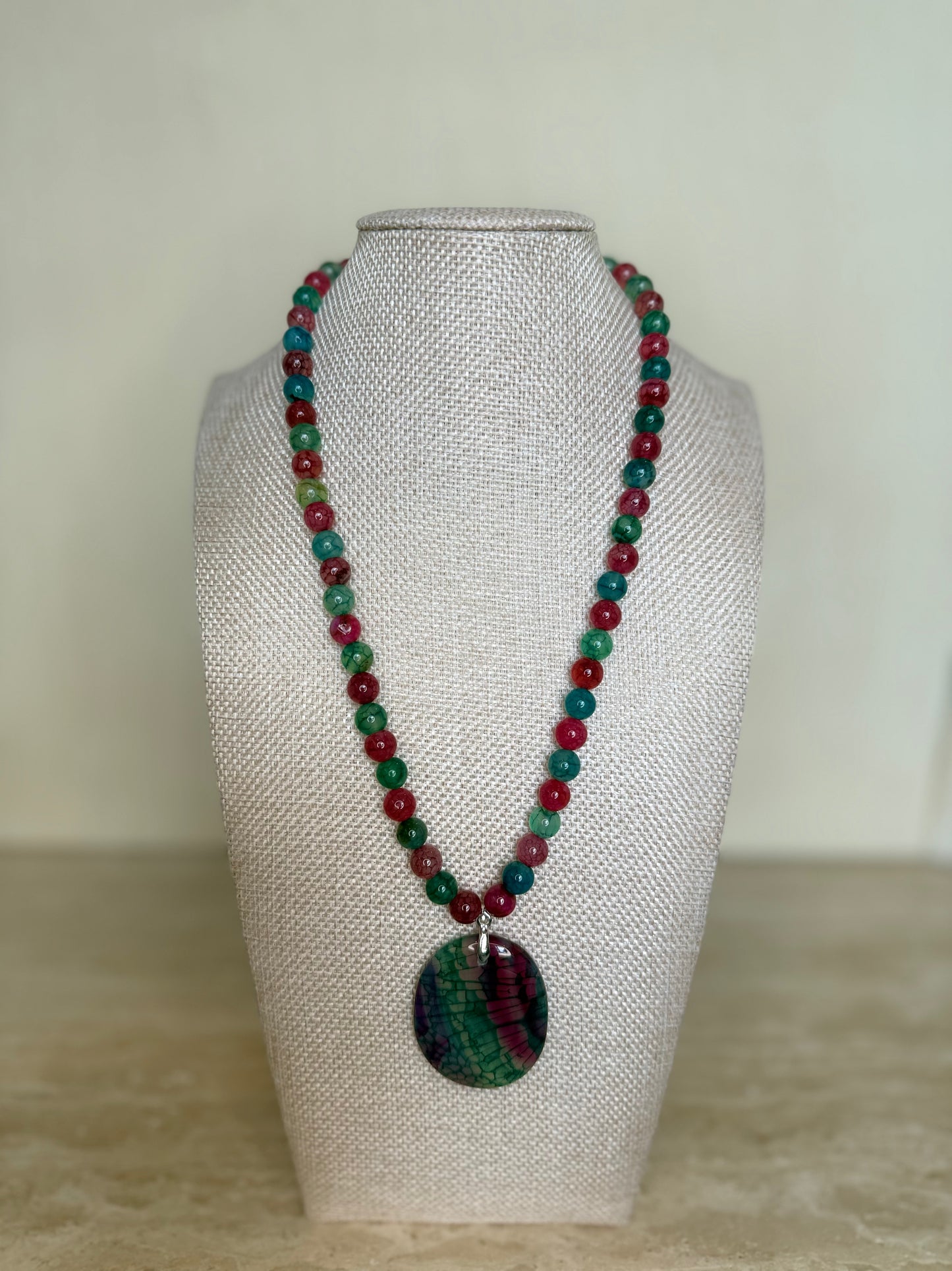Dragon Vein Agate Necklace and Pendant - Silver Plated