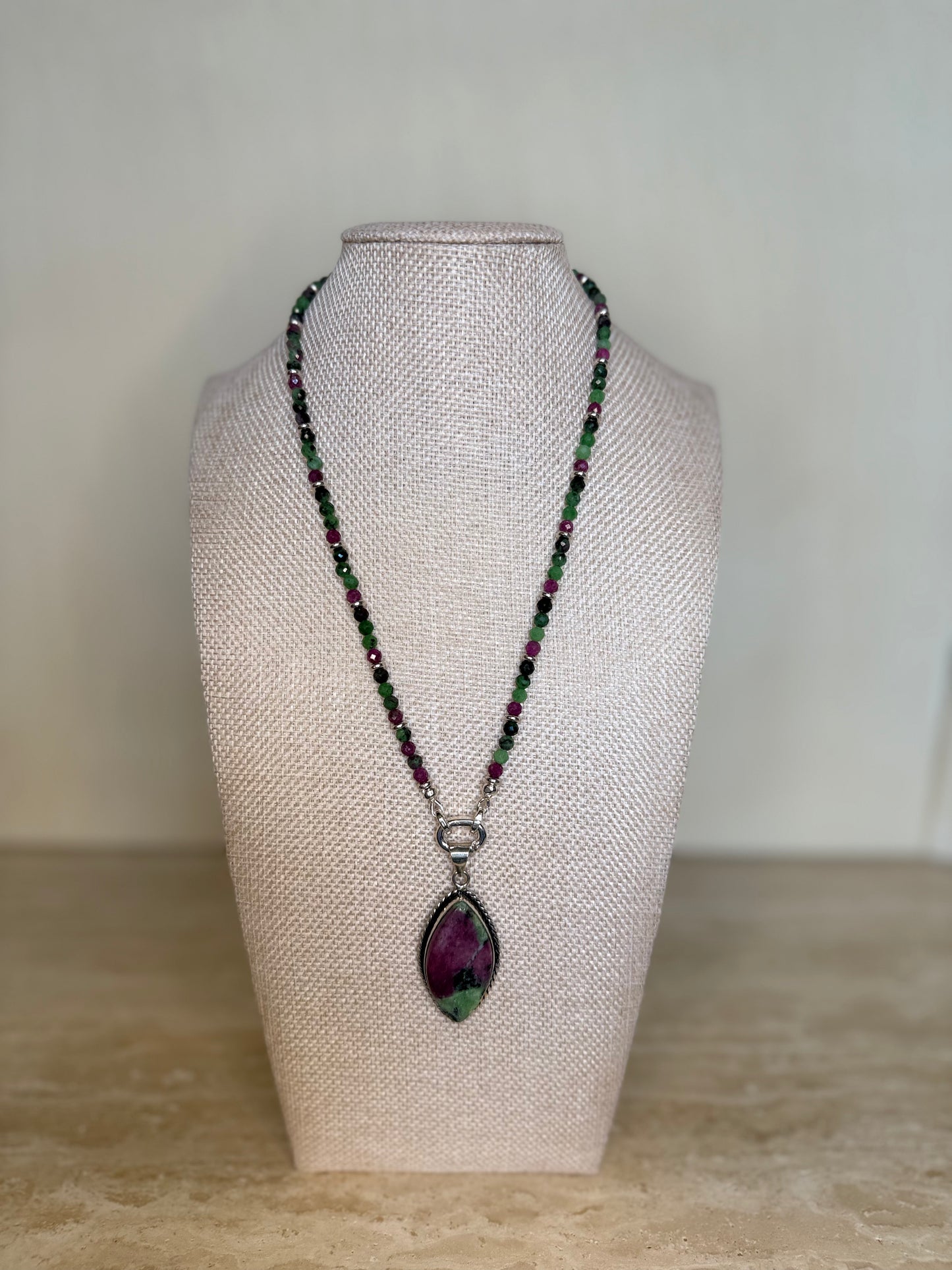 Ruby Zoisite Necklace and Pendant - Silver Plated