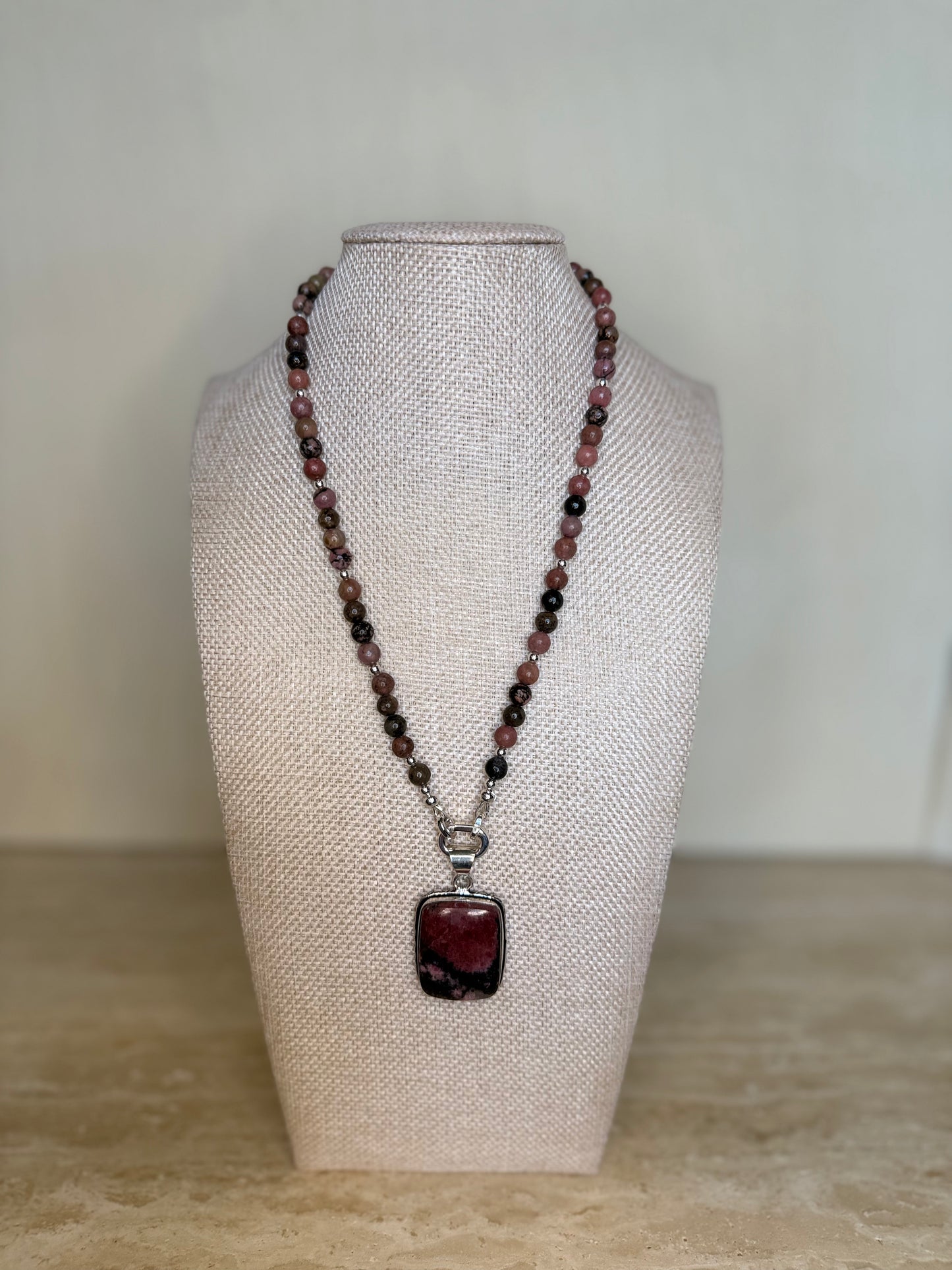 Rhodocrosite Necklace and Pendant - Silver Plated