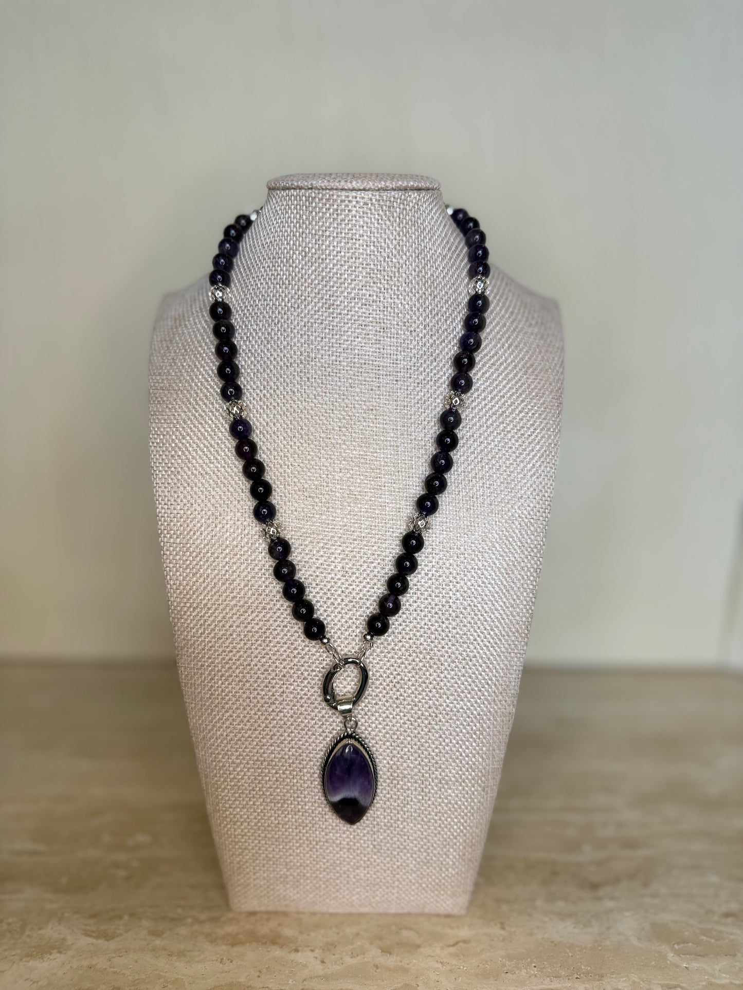 Amethyst Necklace with Chevron Amethyst Pendant - Silver Plated