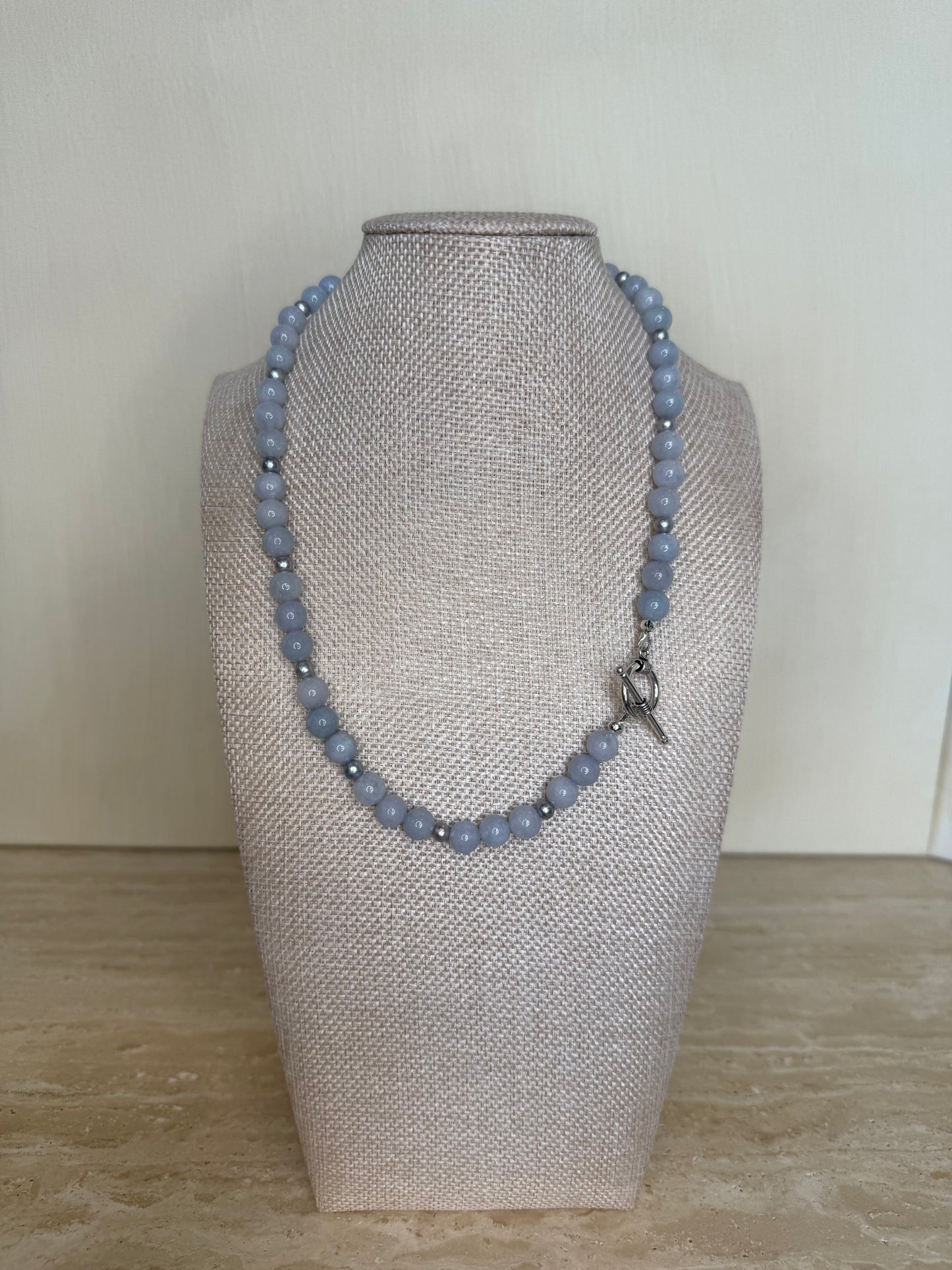 Aquamarine Necklace - Silver Toned
