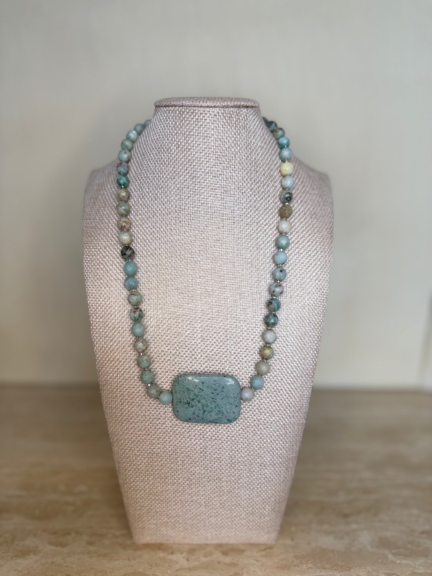 Amazonite Necklace and Focal Pendant - Silver Toned
