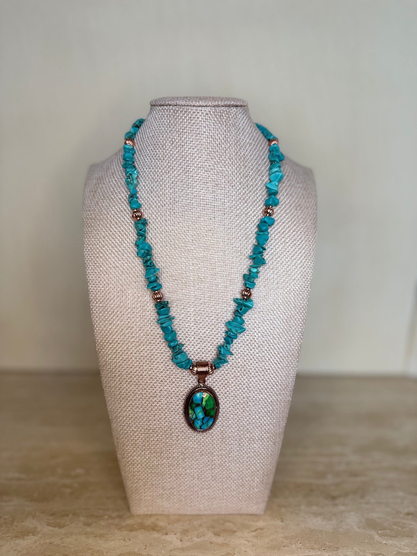 Genuine Turquoise Necklace and Pendant - Copper