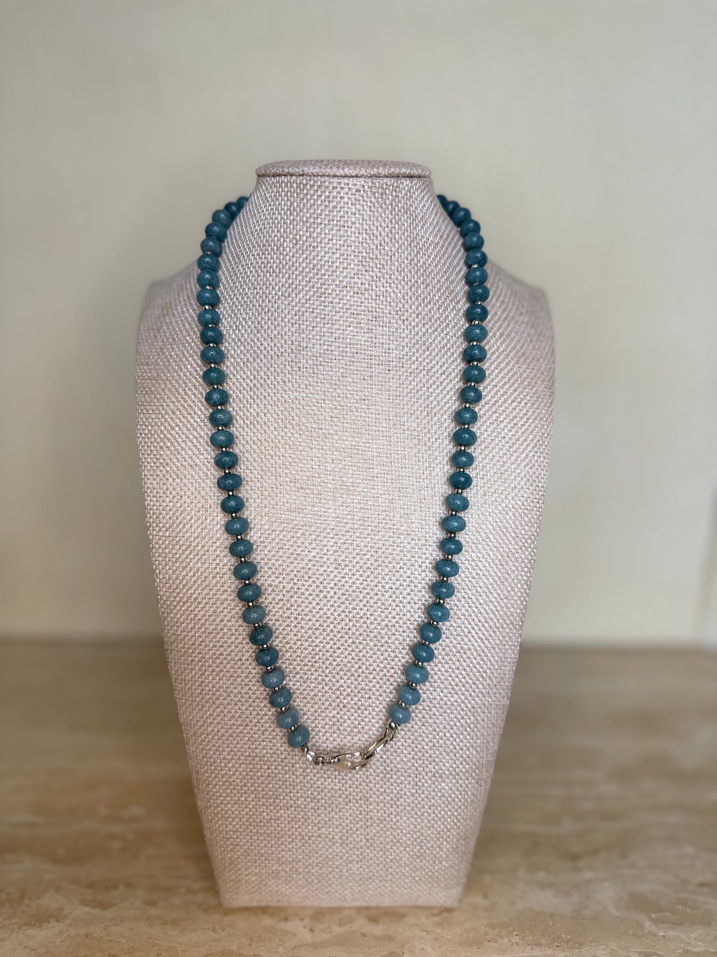 Angelite Rondelle Necklace - Silver Plated