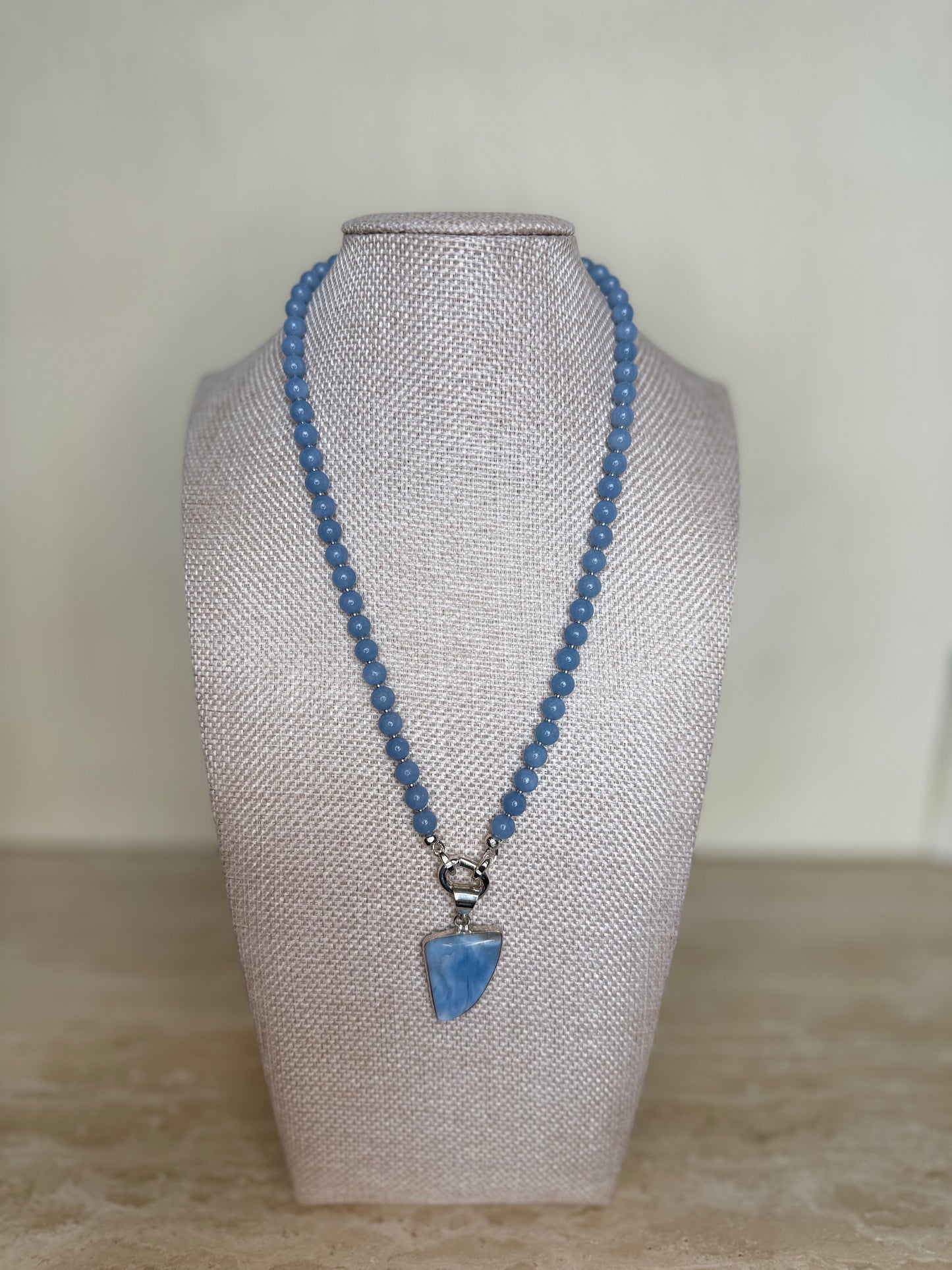 Angelite Necklace with Ohwhyhee Blue Opal Pendant - Silver Plated