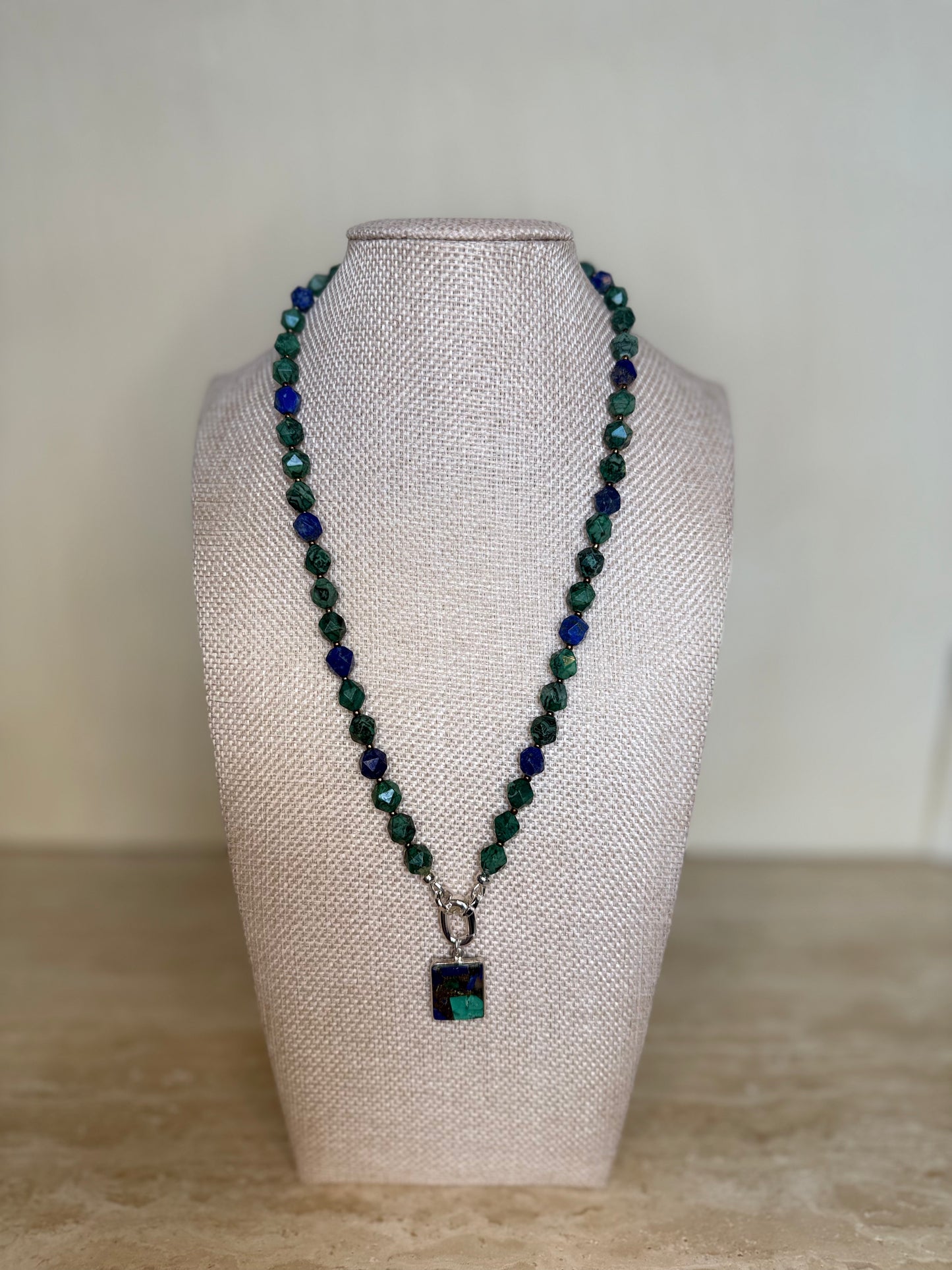 Azurite Malachite Necklace and Pendant - Silver Plated